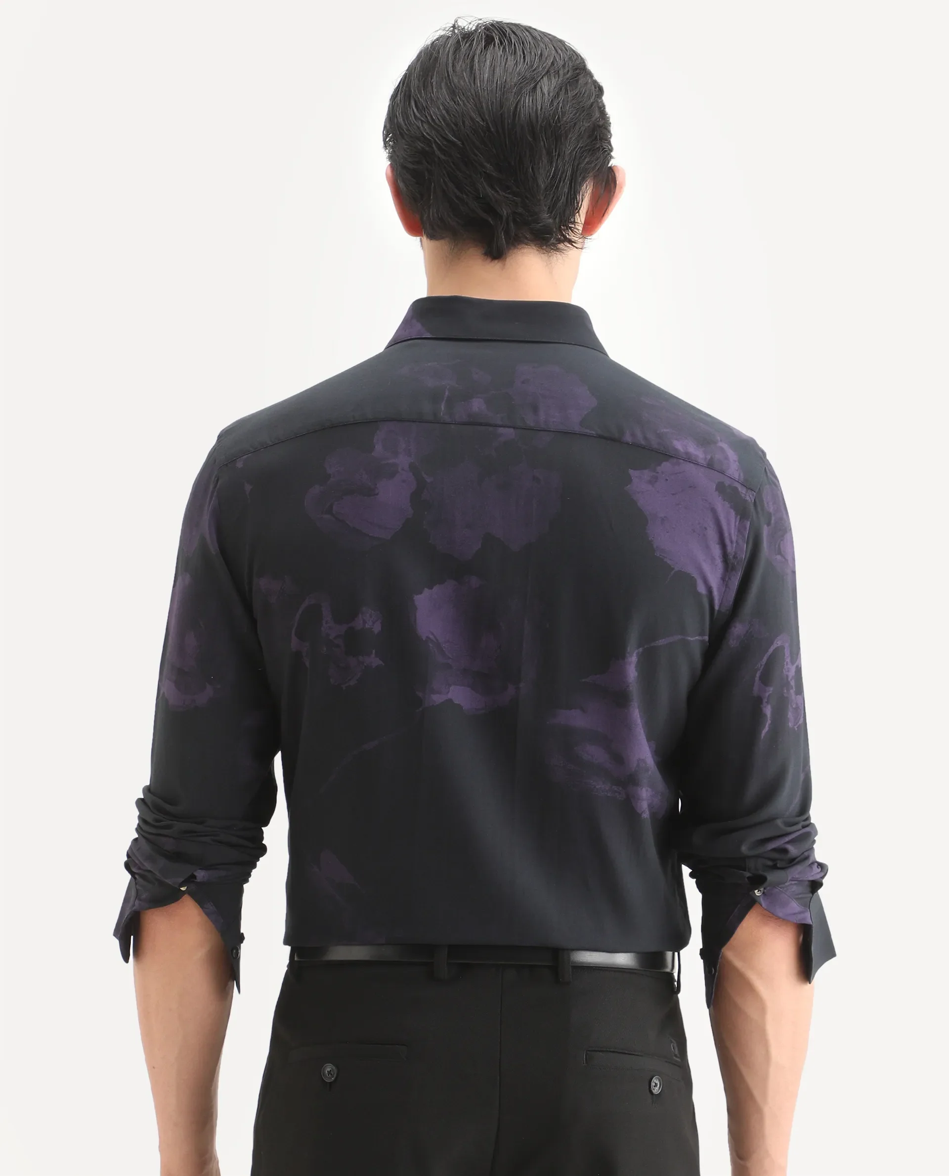 Rare Rabbit Men's Adel Black Viscose Fabric Collared Neck Regular Printed Shirt - Image 8