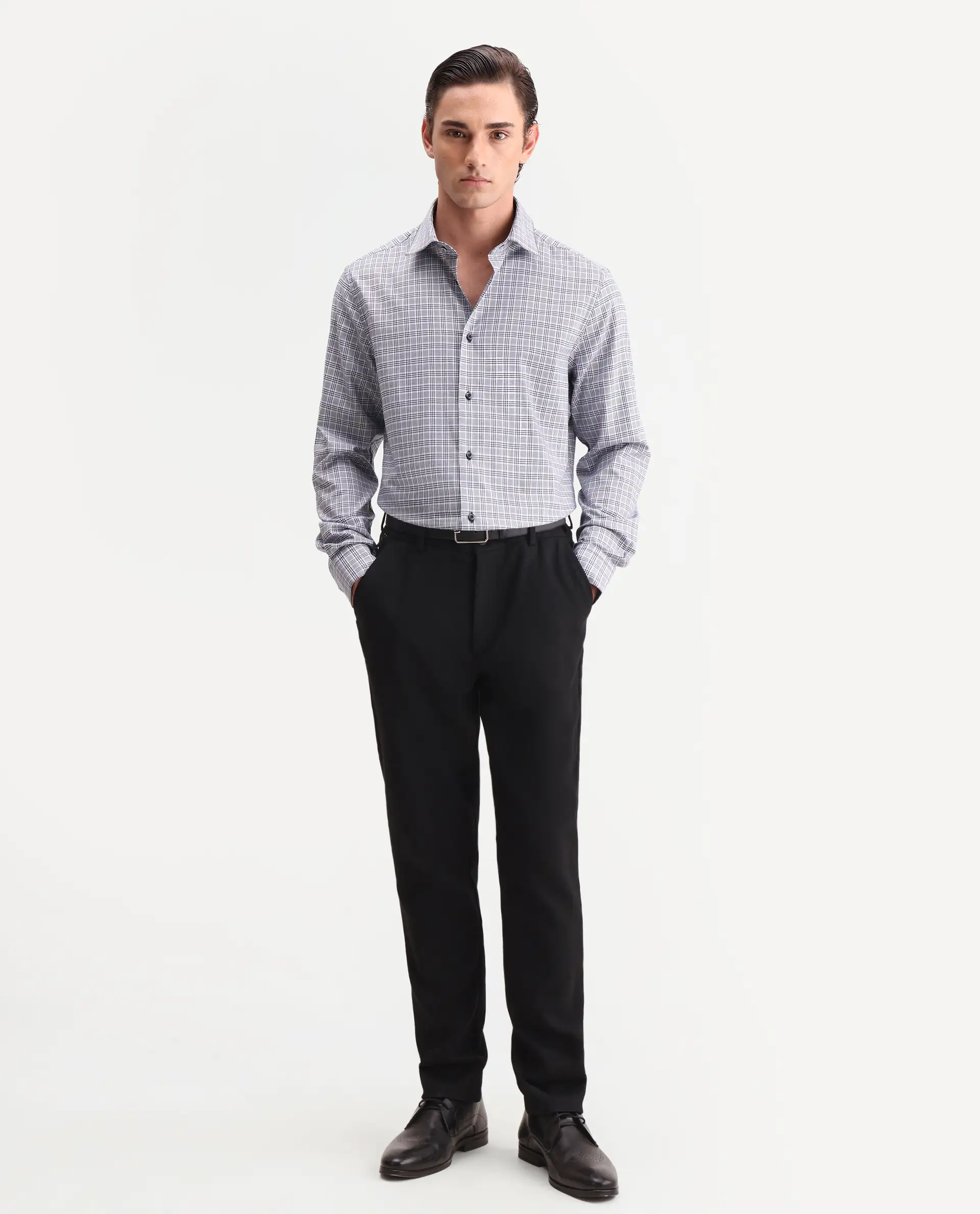 Rare Rabbit Men's Adel Navy Cotton Fabric Full Sleeve Spread Collar Button Regular Checked Shirt - Image 2