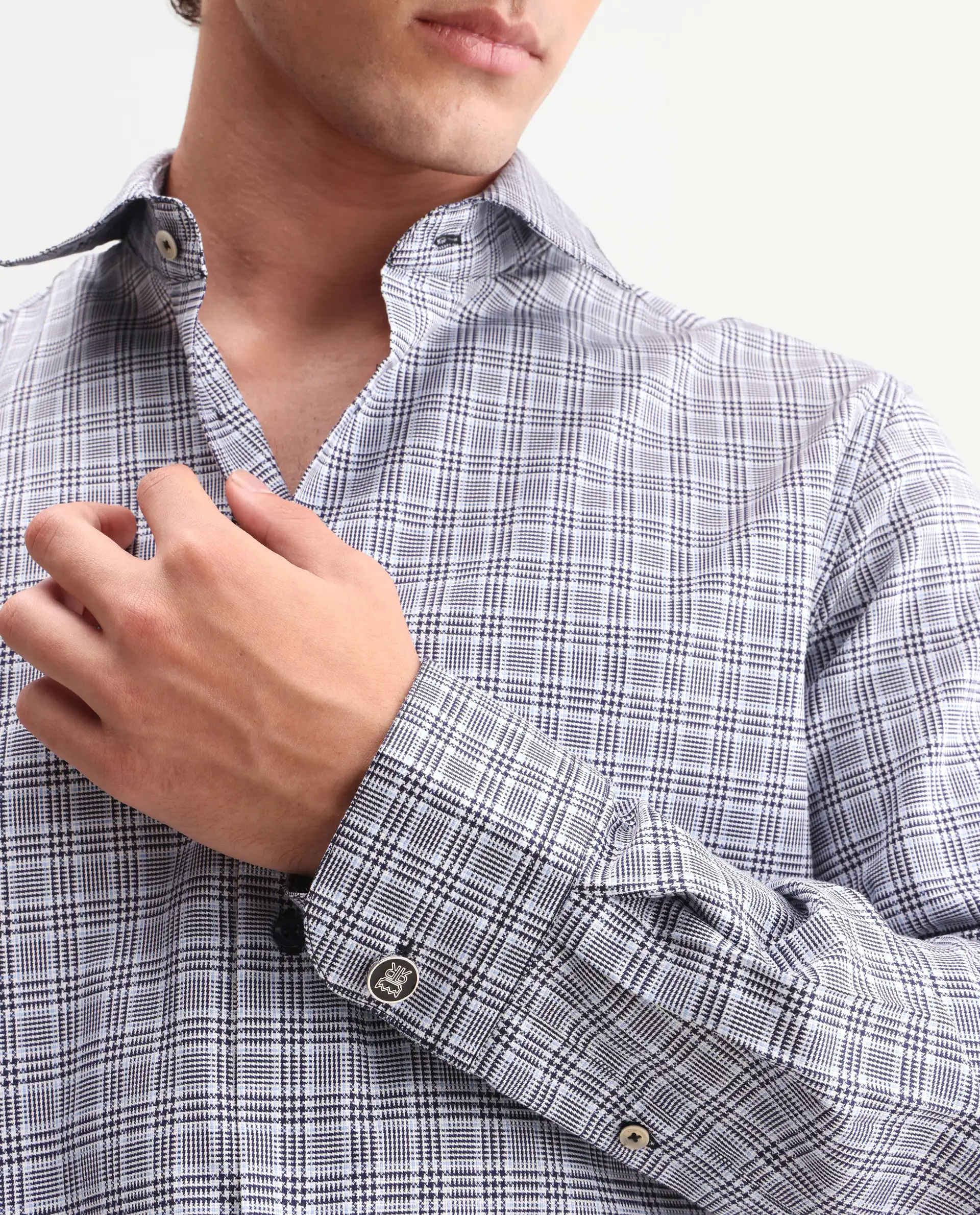 Rare Rabbit Men's Adel Navy Cotton Fabric Full Sleeve Spread Collar Button Regular Checked Shirt - Image 3