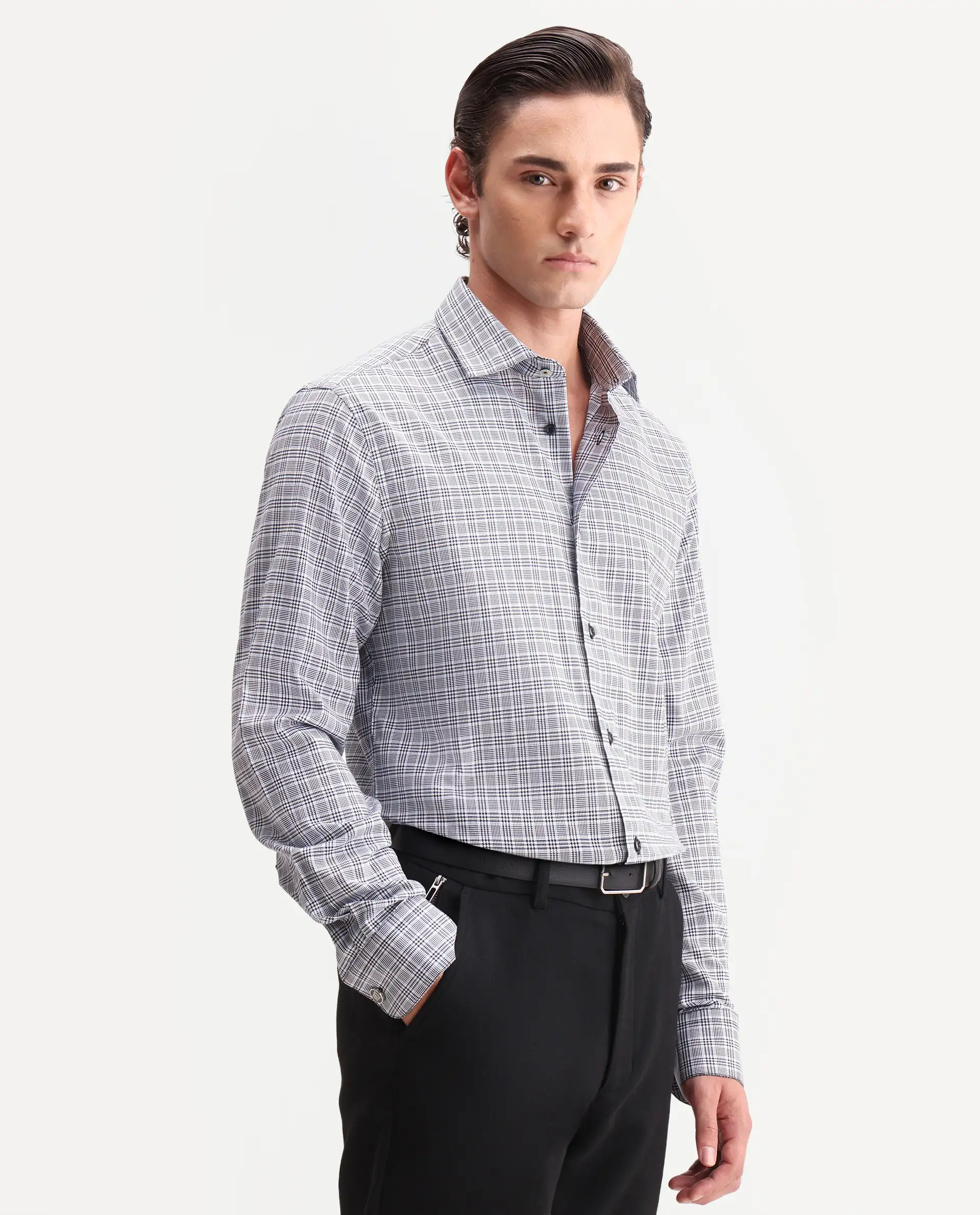 Rare Rabbit Men's Adel Navy Cotton Fabric Full Sleeve Spread Collar Button Regular Checked Shirt - Image 5