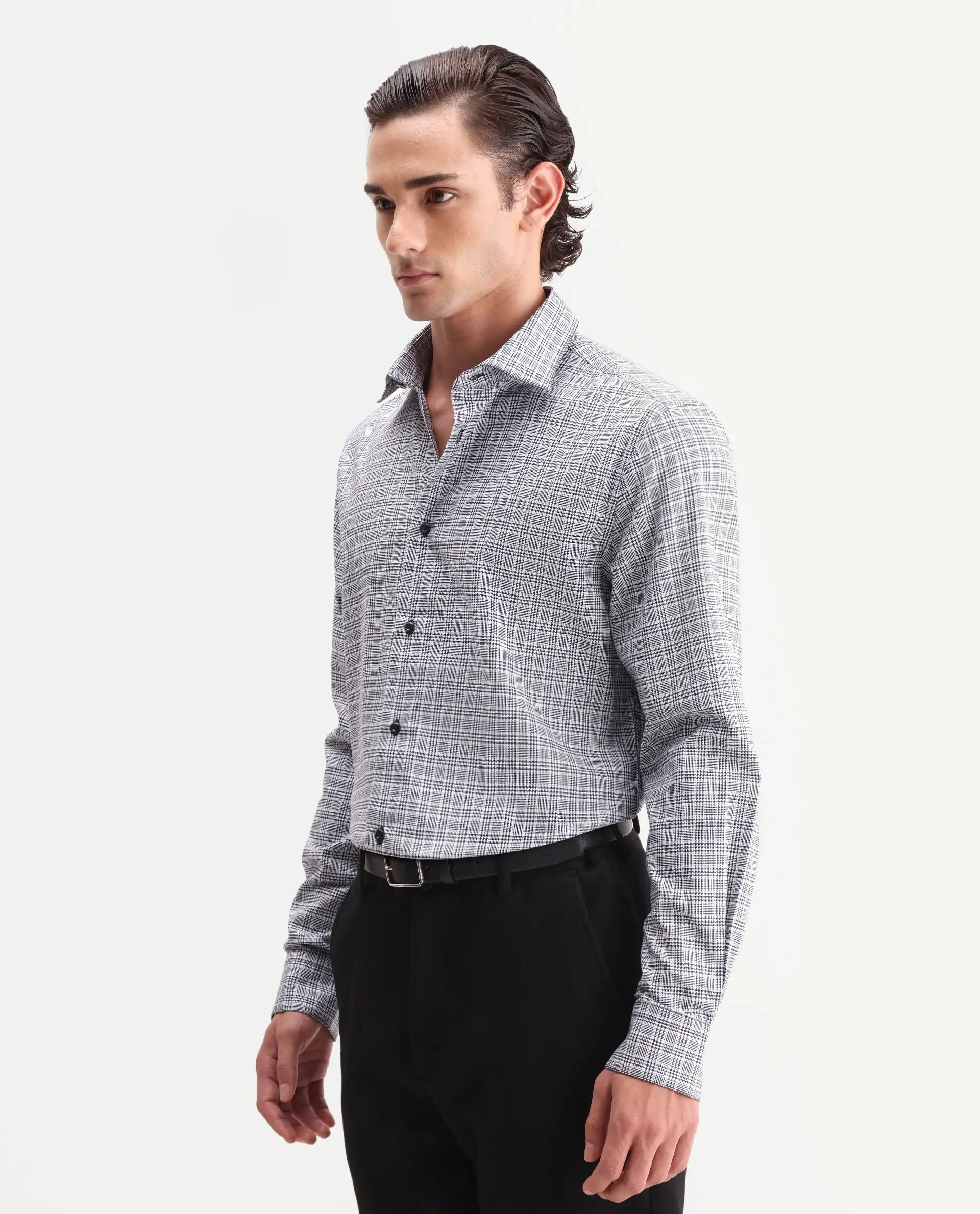 Rare Rabbit Men's Adel Navy Cotton Fabric Full Sleeve Spread Collar Button Regular Checked Shirt - Image 6