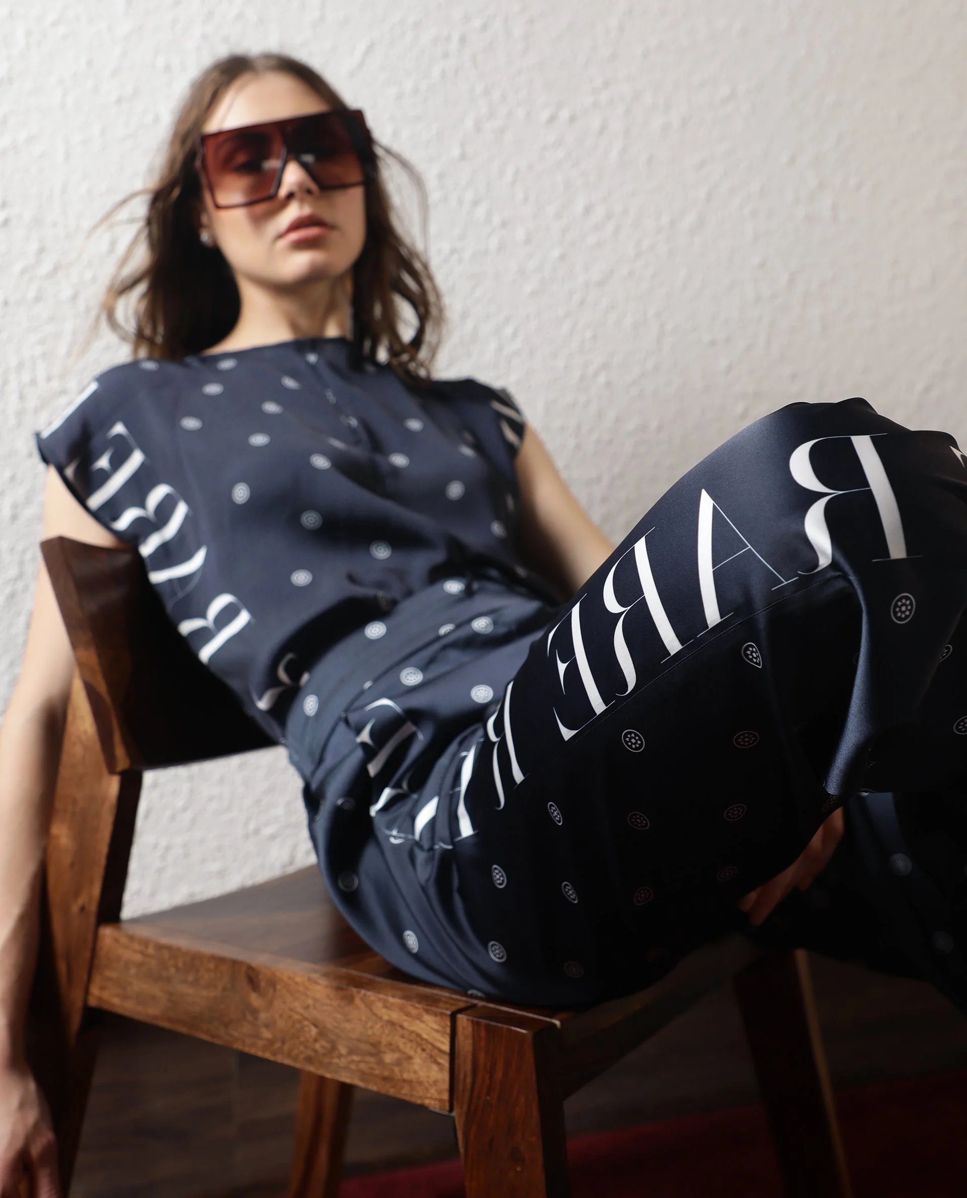 Rareism Women's Adelie Navy Polyester Polka Print Ankle Length Tailored Trouser - Image 10