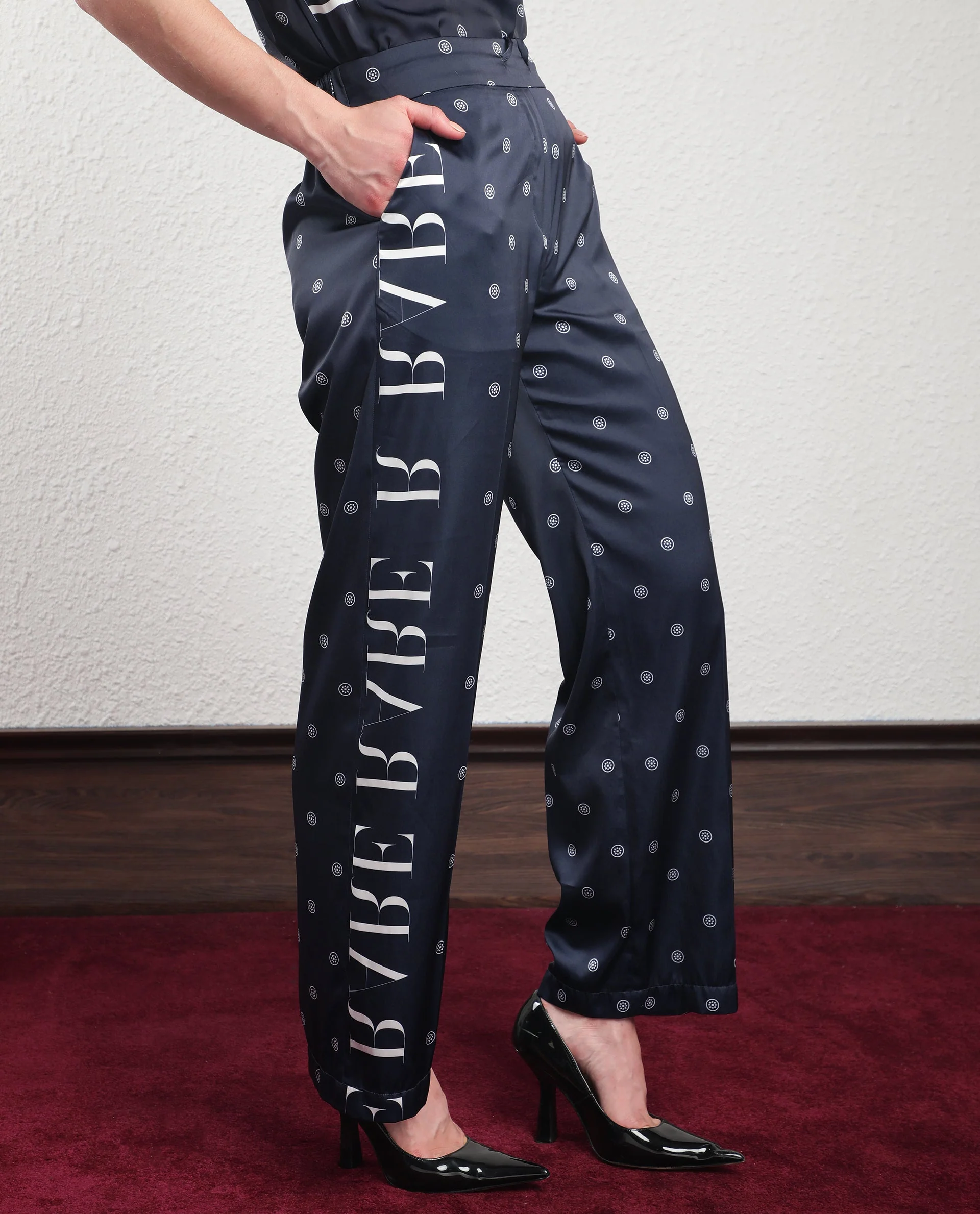Rareism Women's Adelie Navy Polyester Polka Print Ankle Length Tailored Trouser - Image 5
