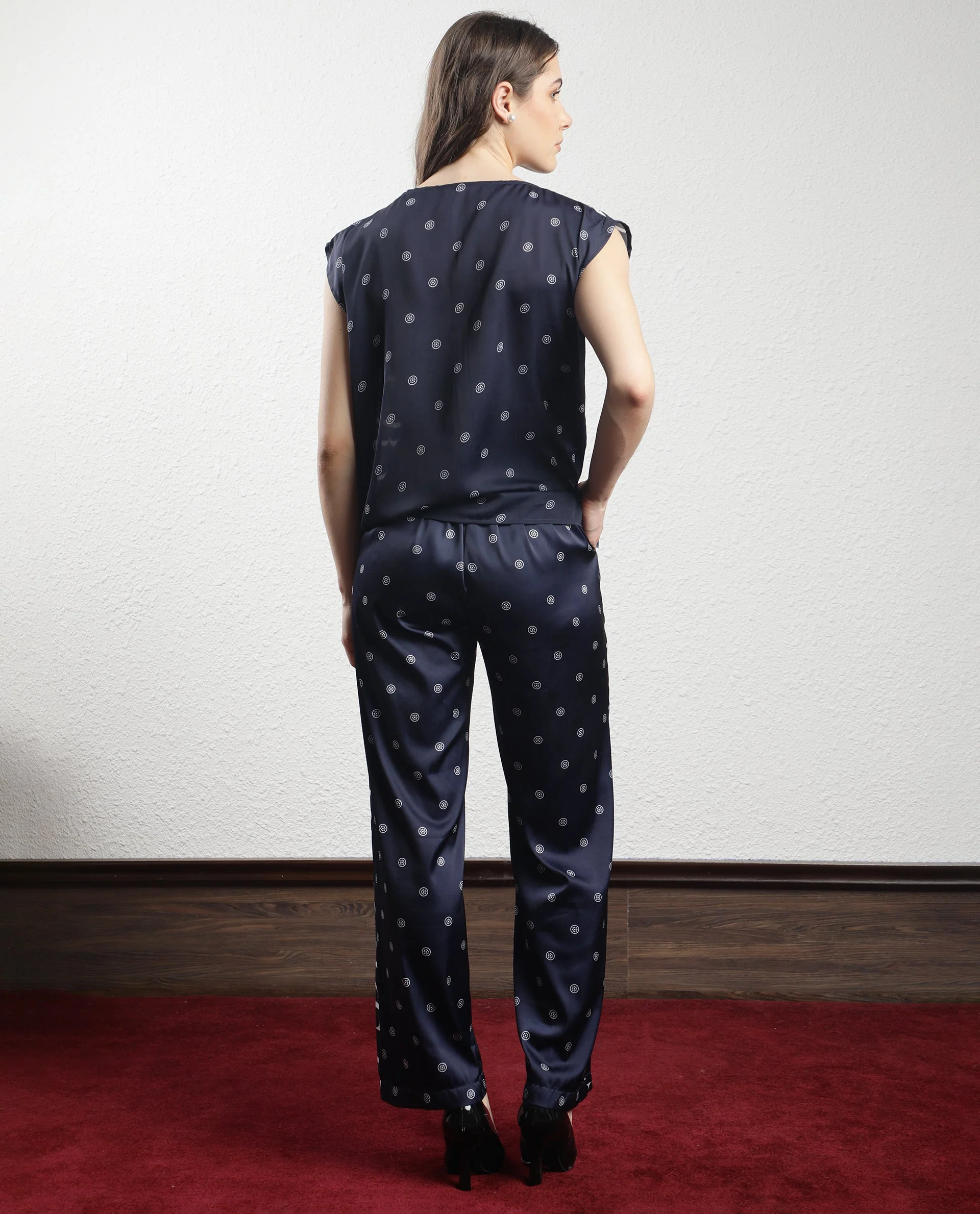 Rareism Women's Adelie Navy Polyester Polka Print Ankle Length Tailored Trouser - Image 8