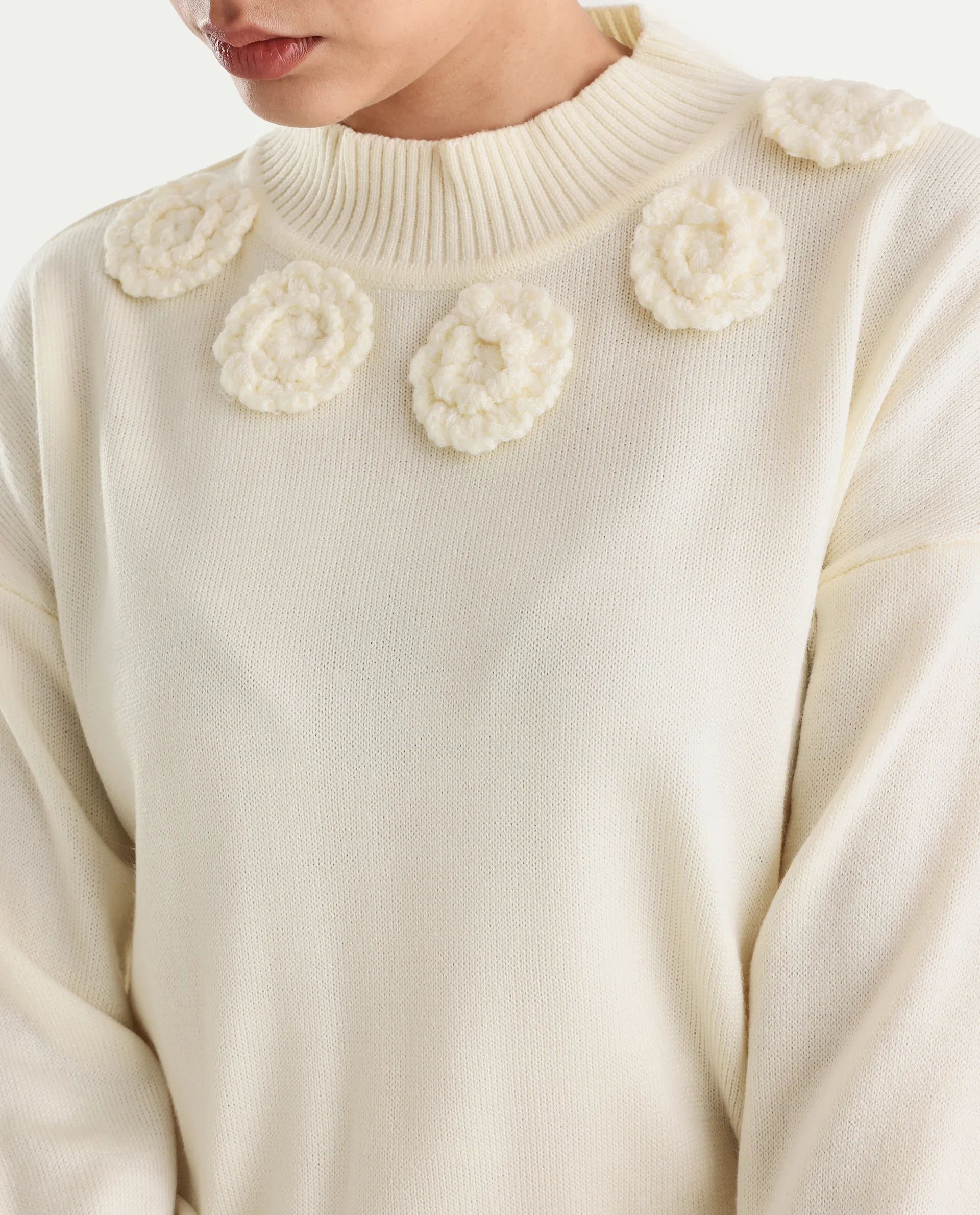 Rareism Women's Adhara Off White Acrylic High Neck Plain Regular Fit Sweater - Image 4