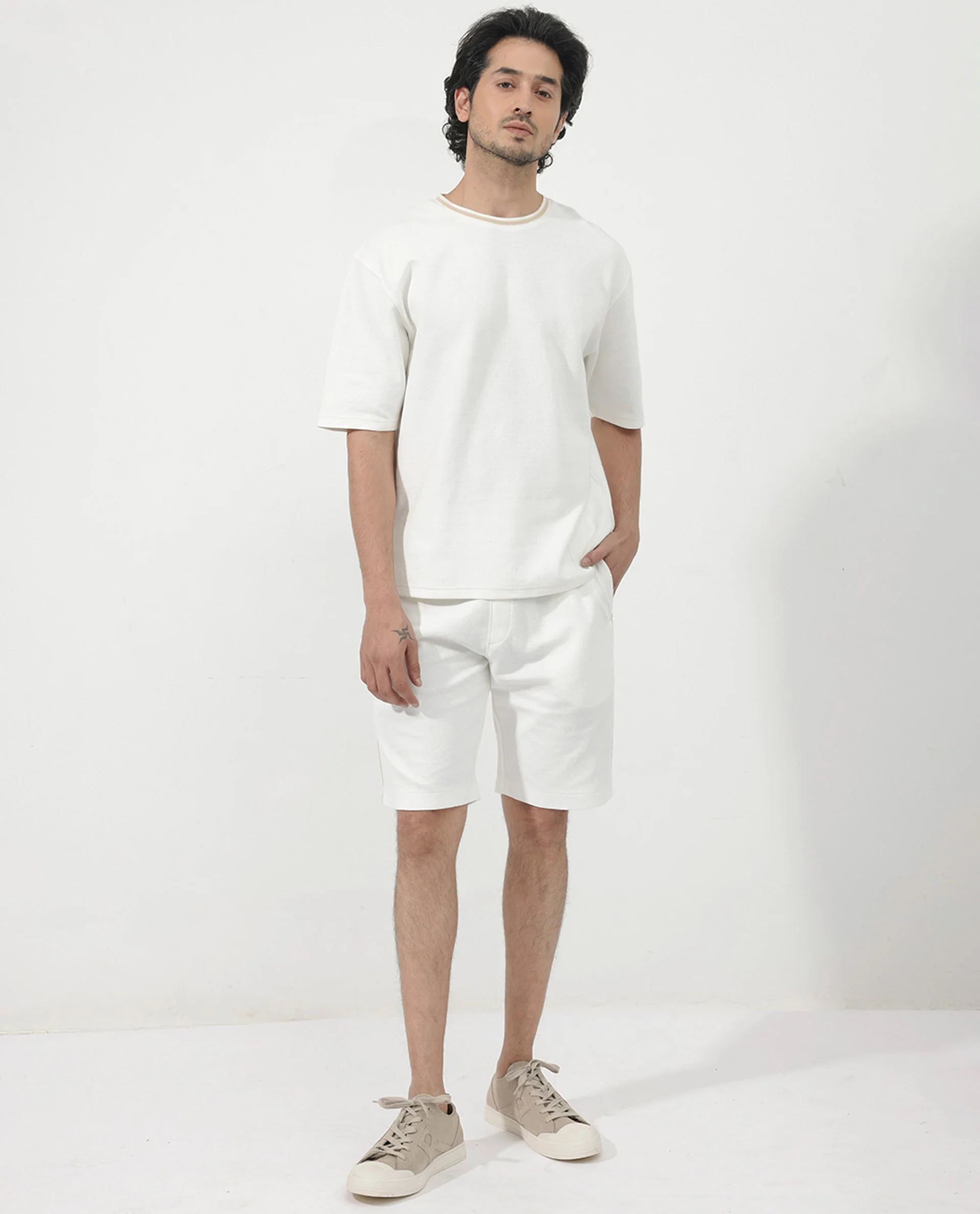 Rare Rabbit Men's Adiso-1 Off White Cotton Blend Plain Oversized Fit Half Sleeve Crew Neck T-Shirt - Image 2