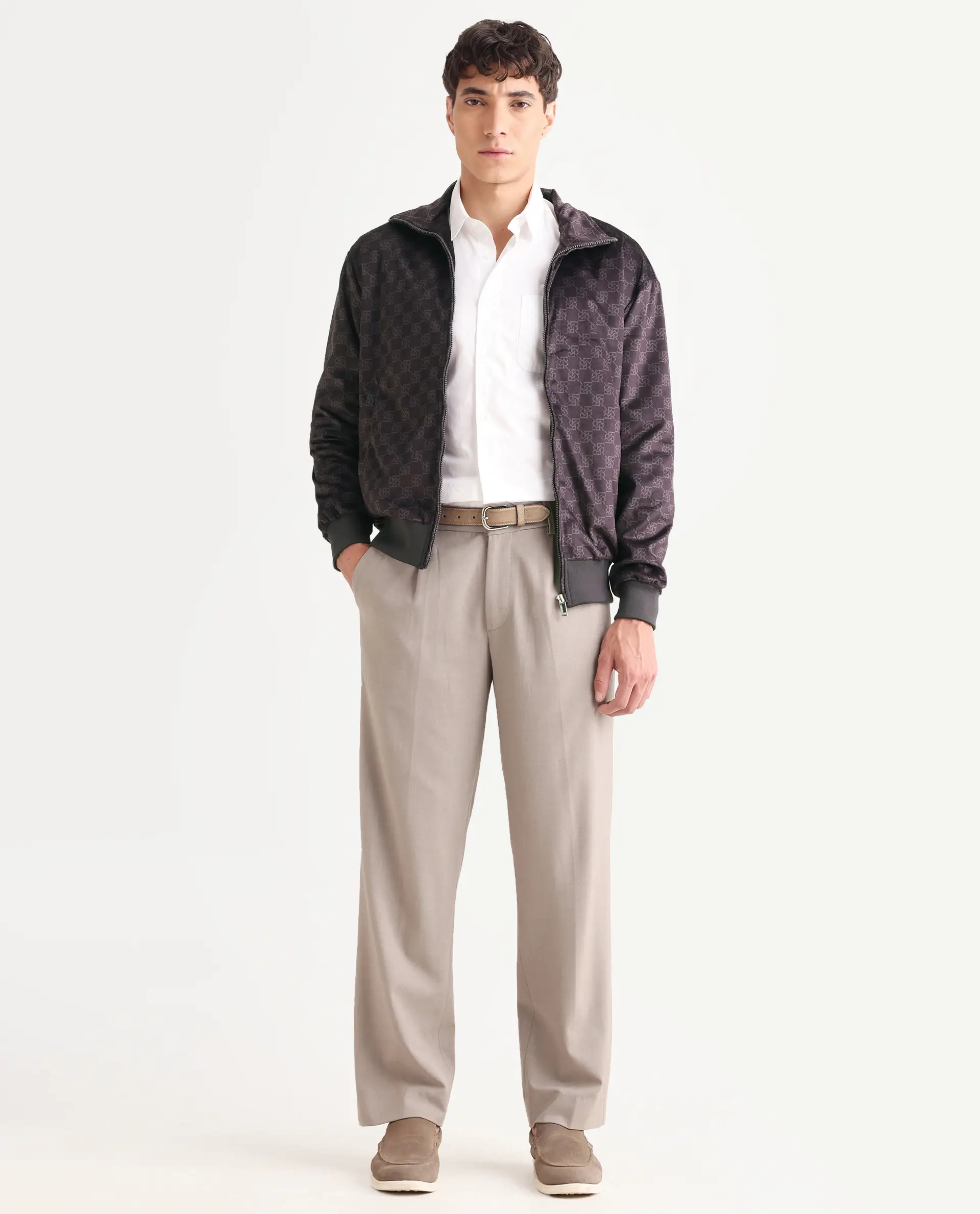 Rare Rabbit Men's Adiso-Dp Dark Brown Polyester Fabric High Neck Regular Fit Geometric Print Jacket - Image 2