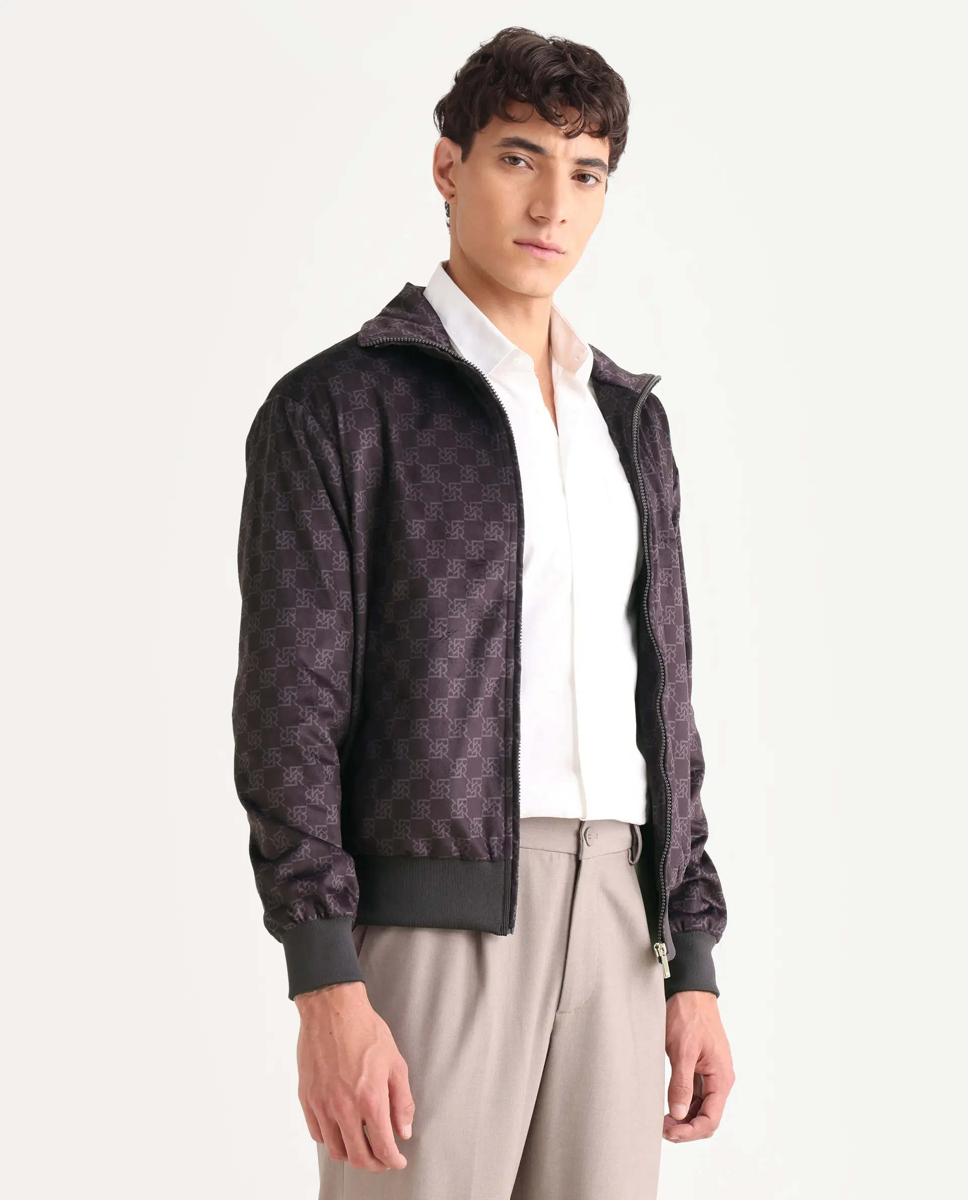 Rare Rabbit Men's Adiso-Dp Dark Brown Polyester Fabric High Neck Regular Fit Geometric Print Jacket - Image 5