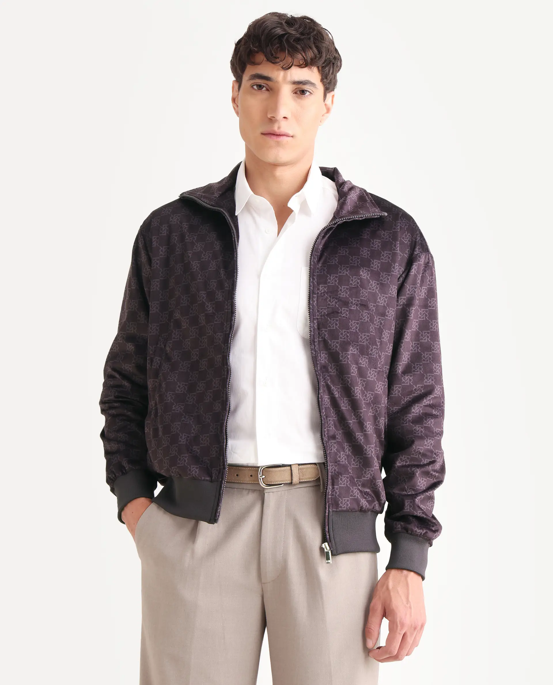 Rare Rabbit Men's Adiso-Dp Dark Brown Polyester Fabric High Neck Regular Fit Geometric Print Jacket - Image 6
