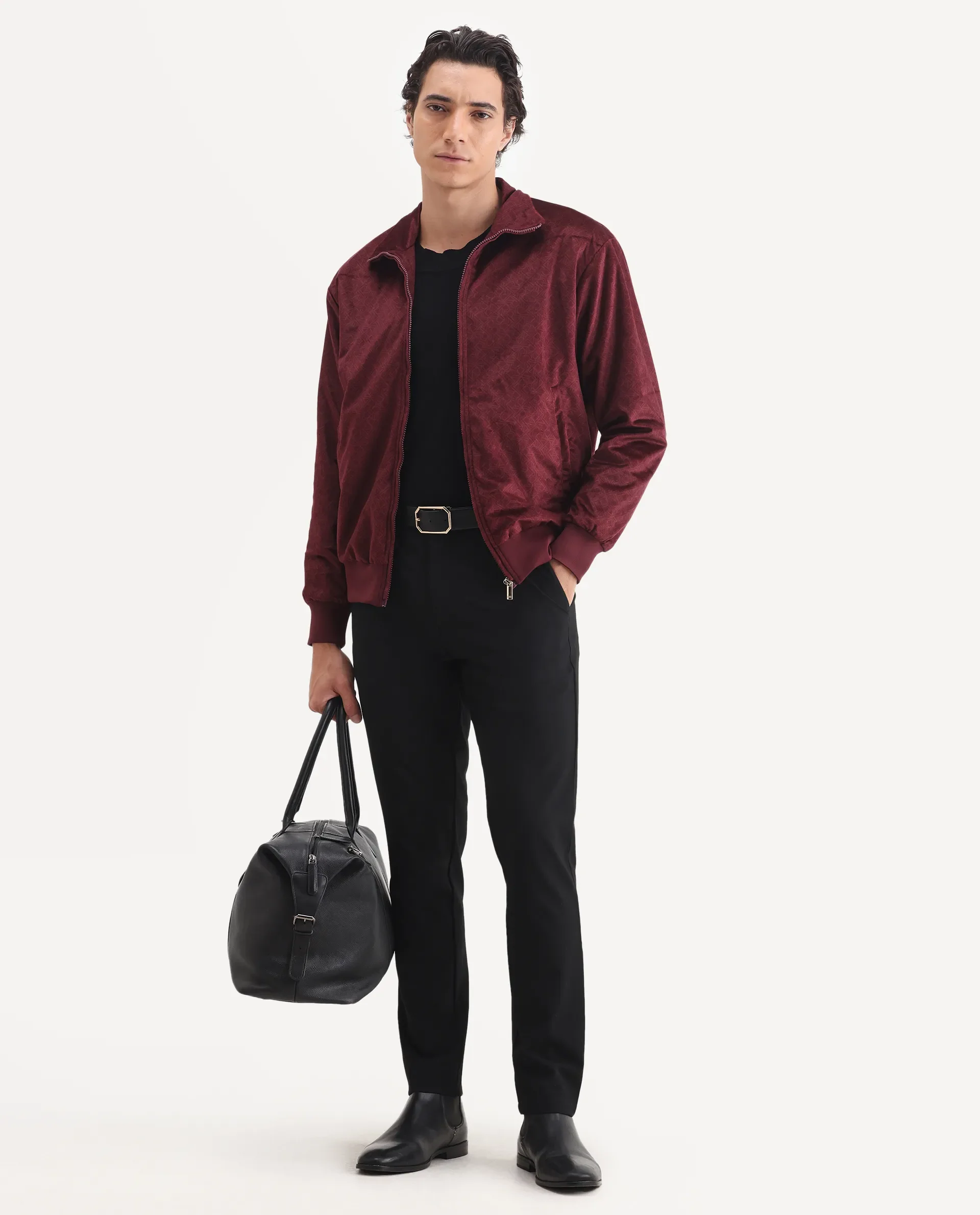 Rare Rabbit Men's Adiso Dark Maroon Polyester Fabric Spread Collar Regular Graphic Print Jacket - Image 2