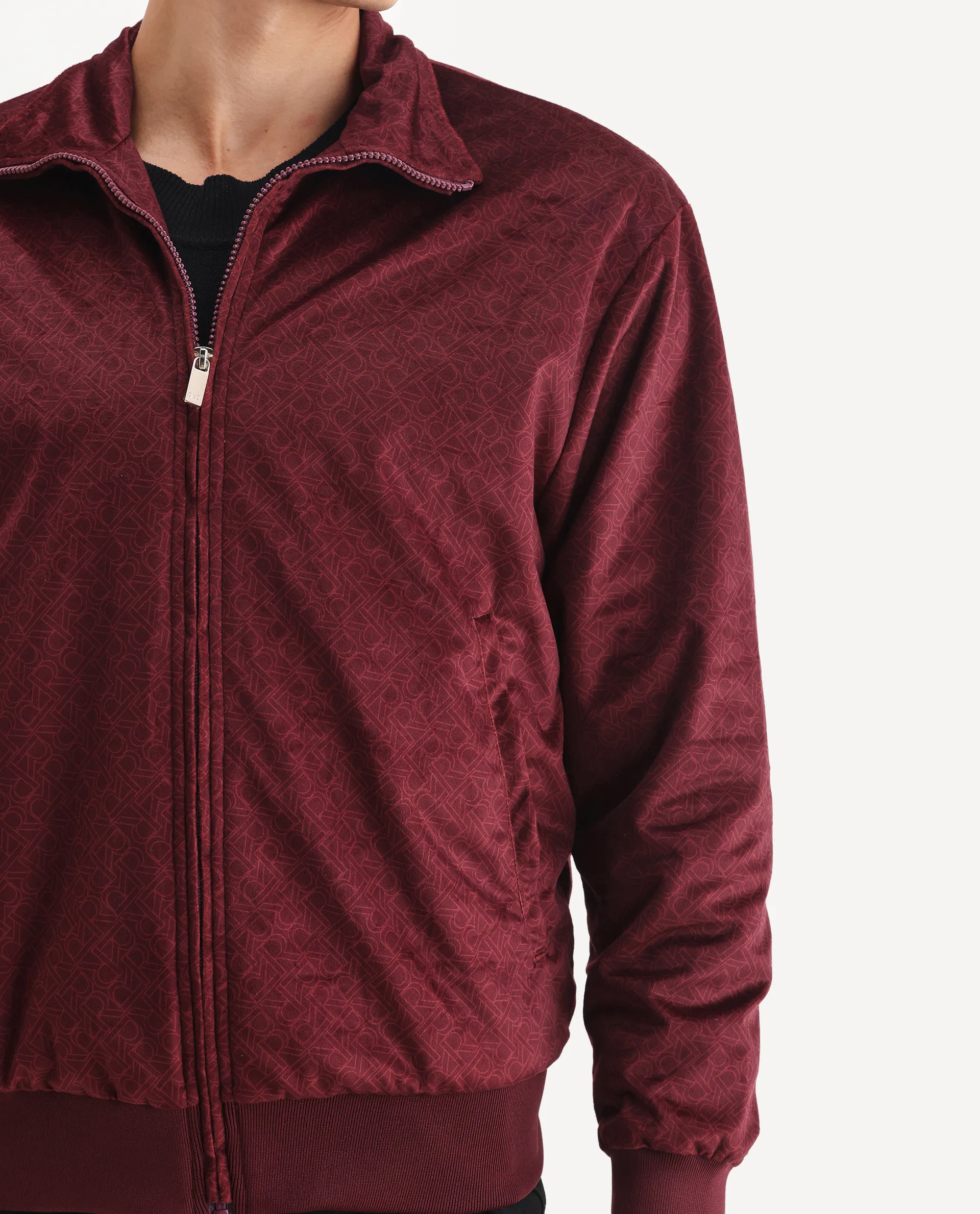 Rare Rabbit Men's Adiso Dark Maroon Polyester Fabric Spread Collar Regular Graphic Print Jacket - Image 3