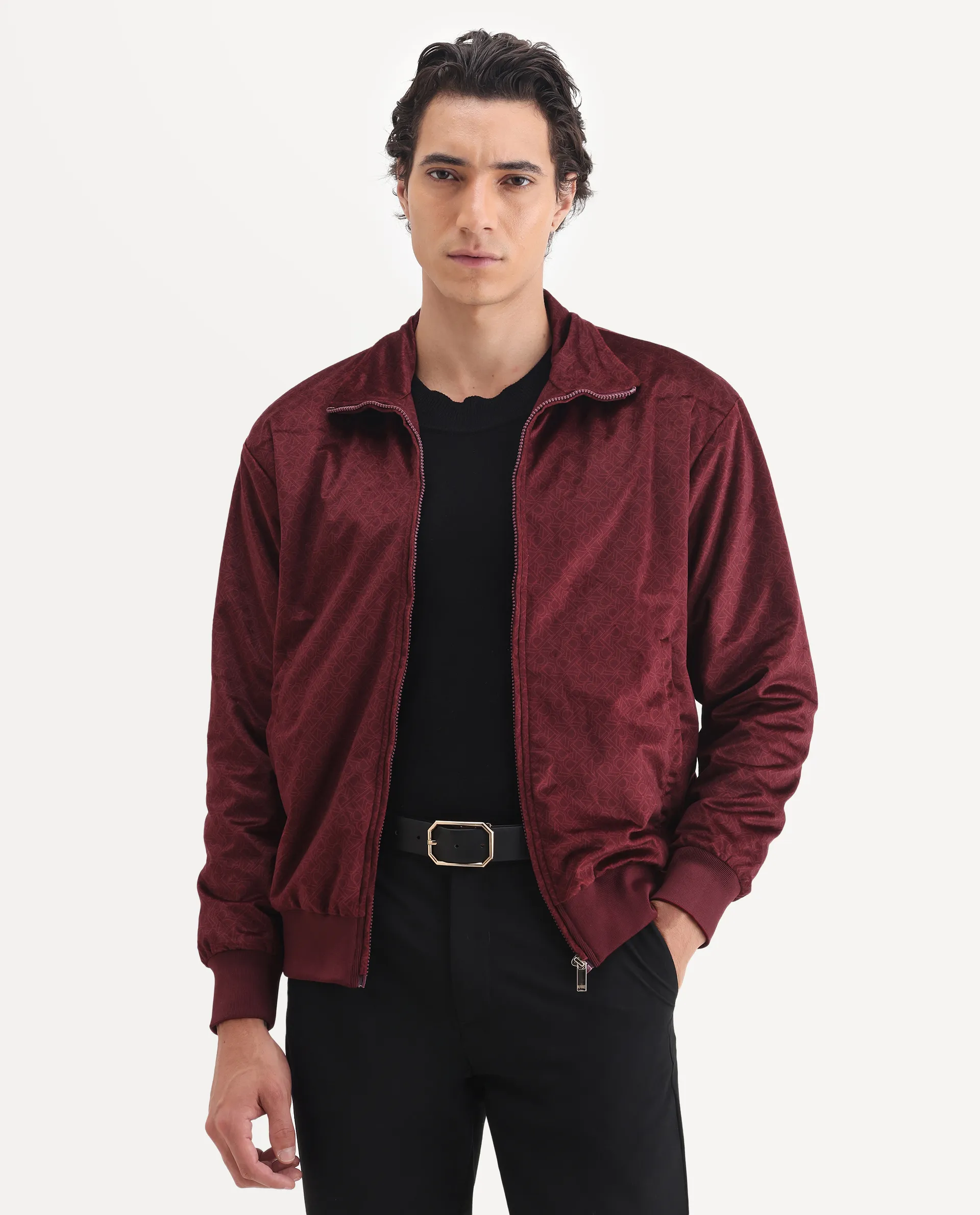 Rare Rabbit Men's Adiso Dark Maroon Polyester Fabric Spread Collar Regular Graphic Print Jacket - Image 4