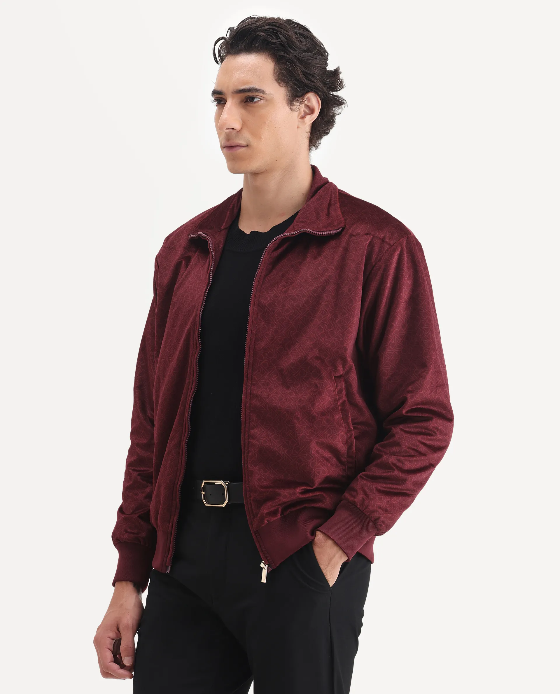 Rare Rabbit Men's Adiso Dark Maroon Polyester Fabric Spread Collar Regular Graphic Print Jacket - Image 5