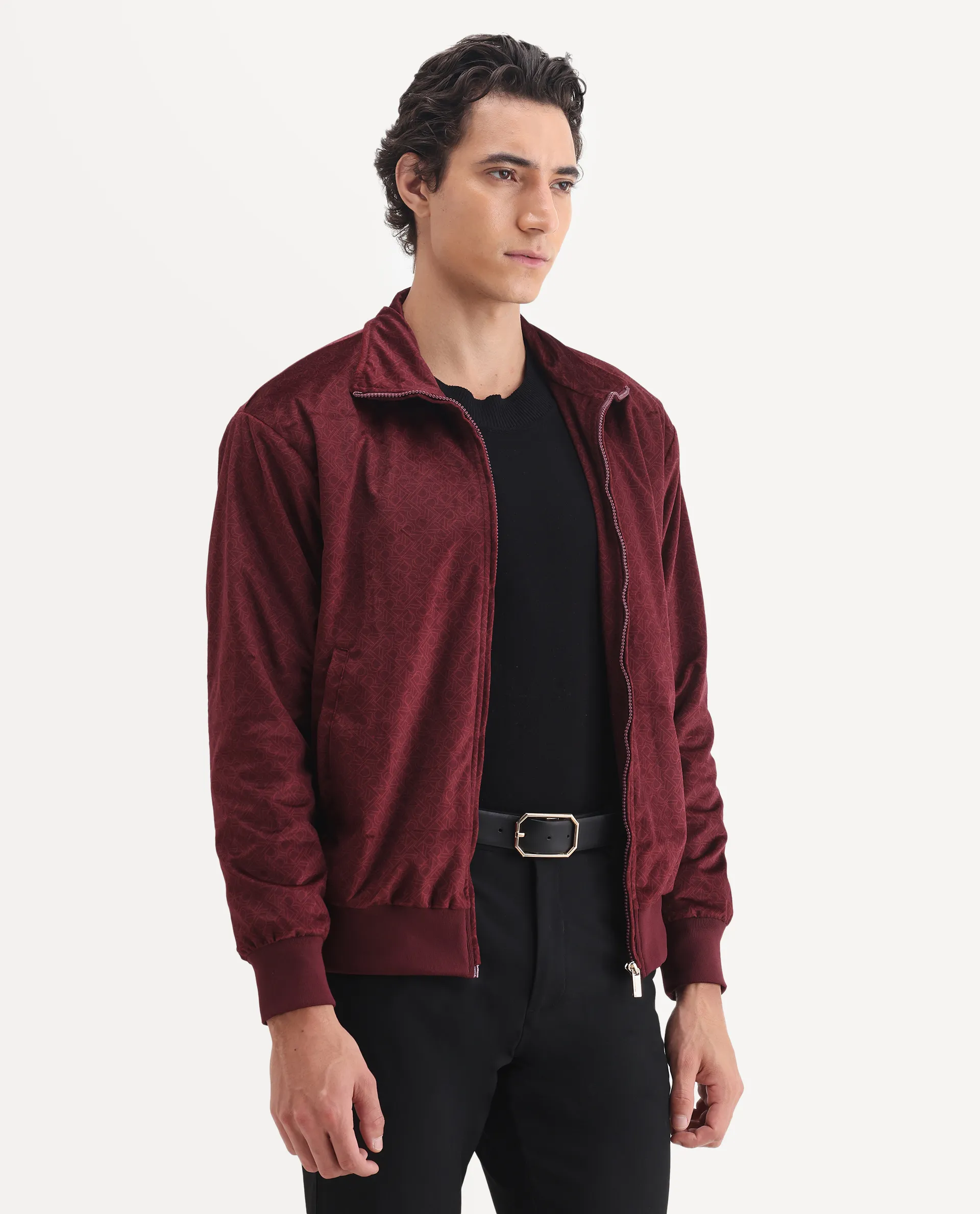 Rare Rabbit Men's Adiso Dark Maroon Polyester Fabric Spread Collar Regular Graphic Print Jacket - Image 6