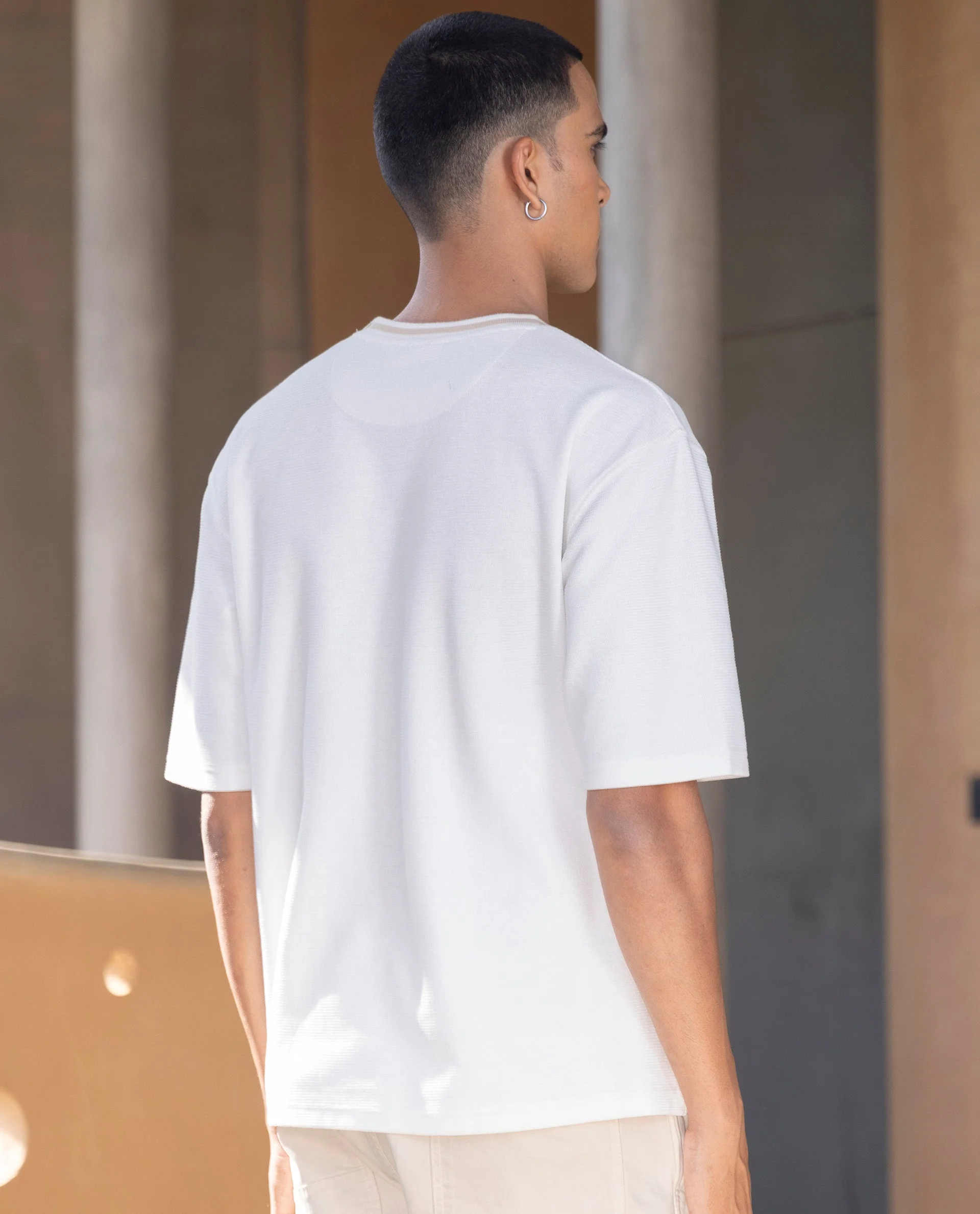 Rare Rabbit Men's Adiso Off White Cotton Blend Plain Oversized Fit Half Sleeve Crew Neck T-Shirt - Image 7