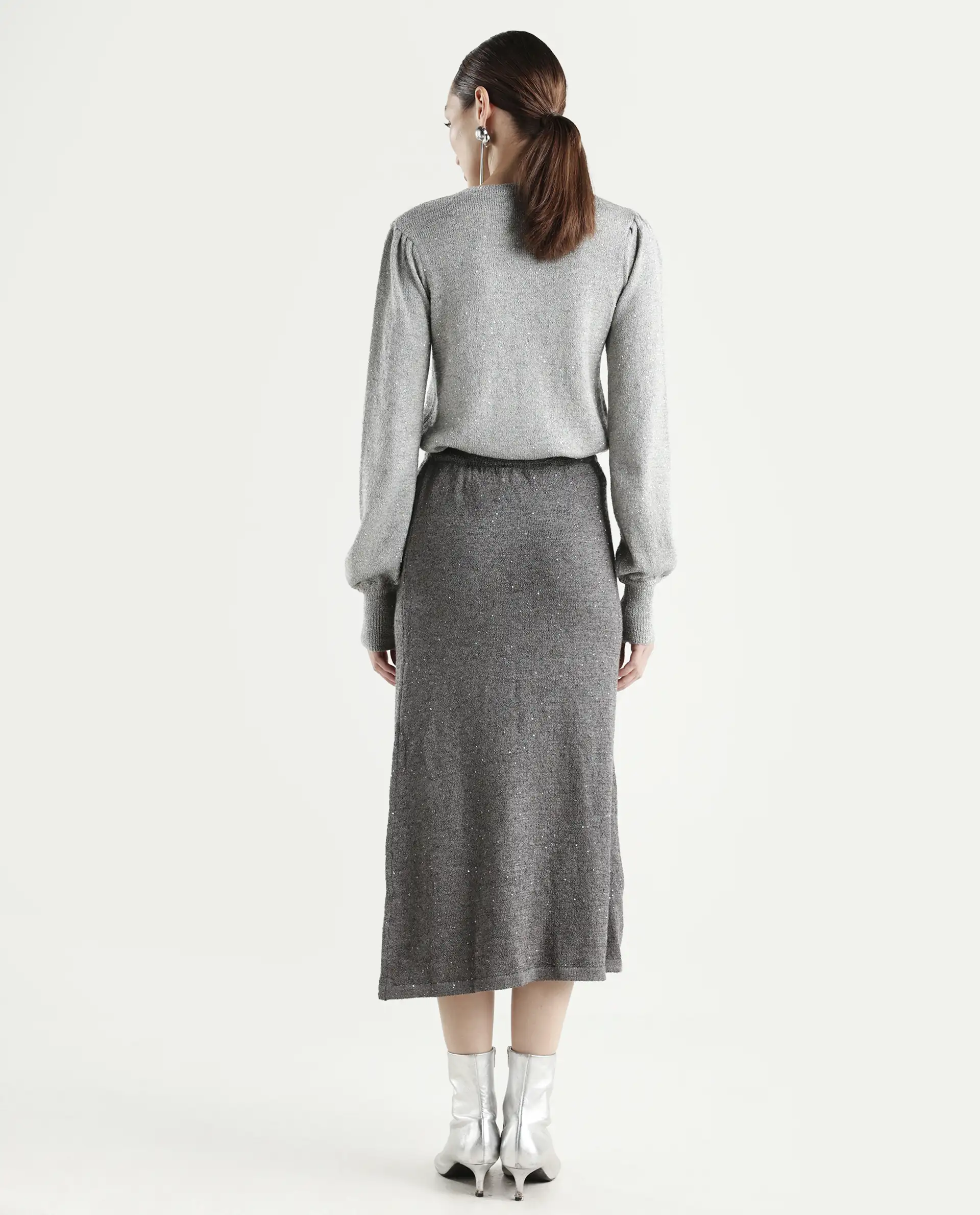 Rareism Women's Adiyaman B Dark Grey Polyester Plain Midi A-Line Skirt - Image 7