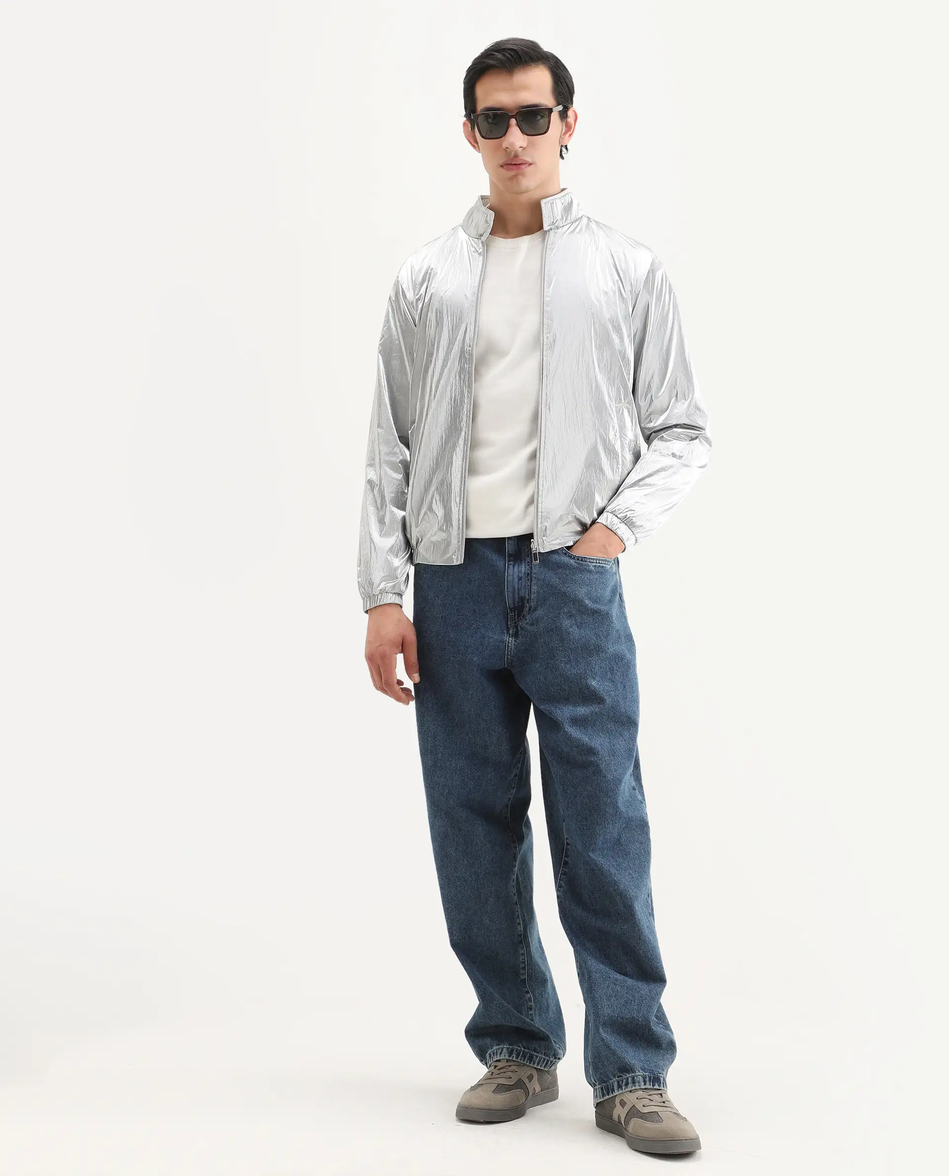 Rare Rabbit Men's Adler Gold Polyester Plain Regular Fit Full Sleeve Mandarin Collar Jacket - Image 2
