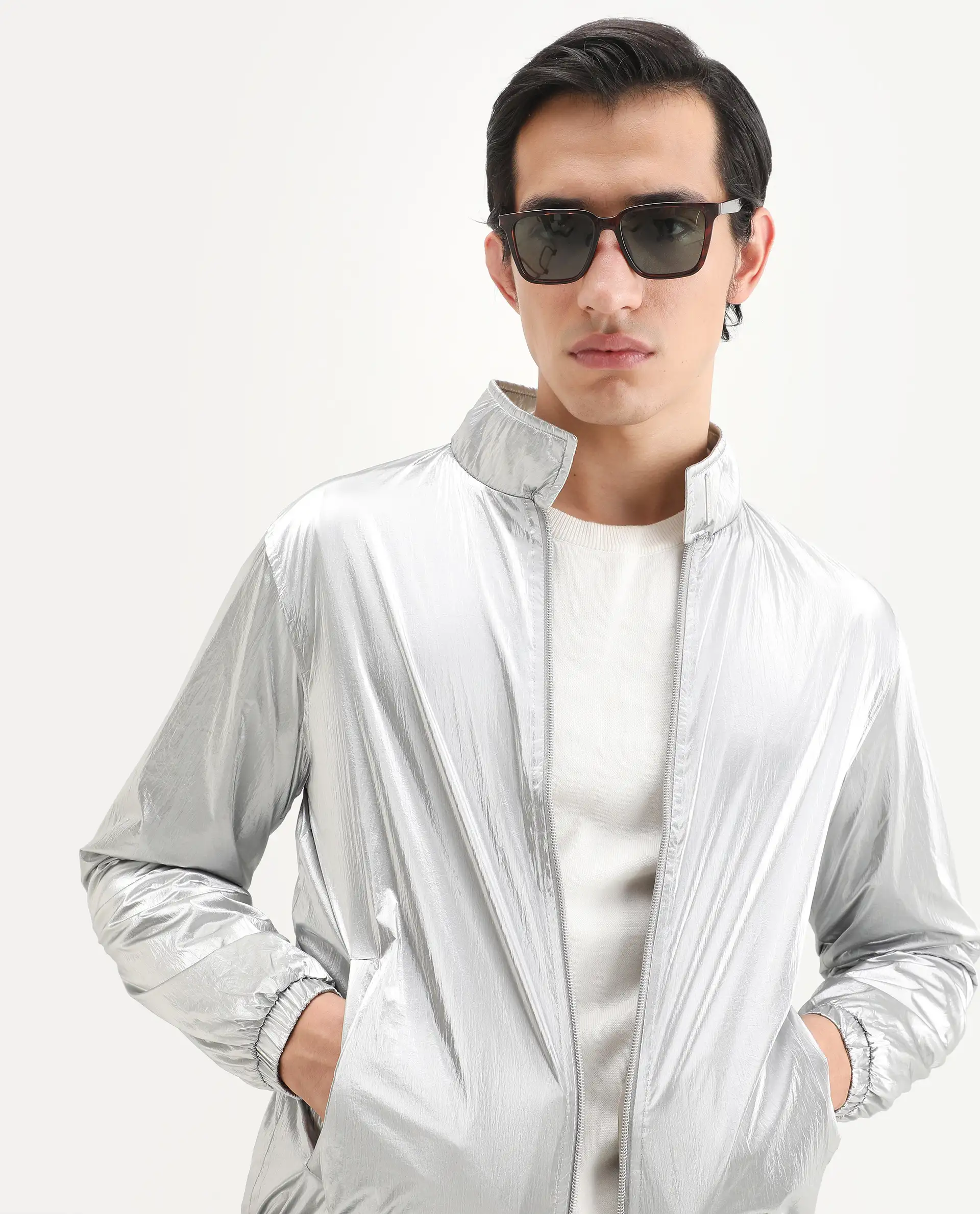 Rare Rabbit Men's Adler Gold Polyester Plain Regular Fit Full Sleeve Mandarin Collar Jacket - Image 3