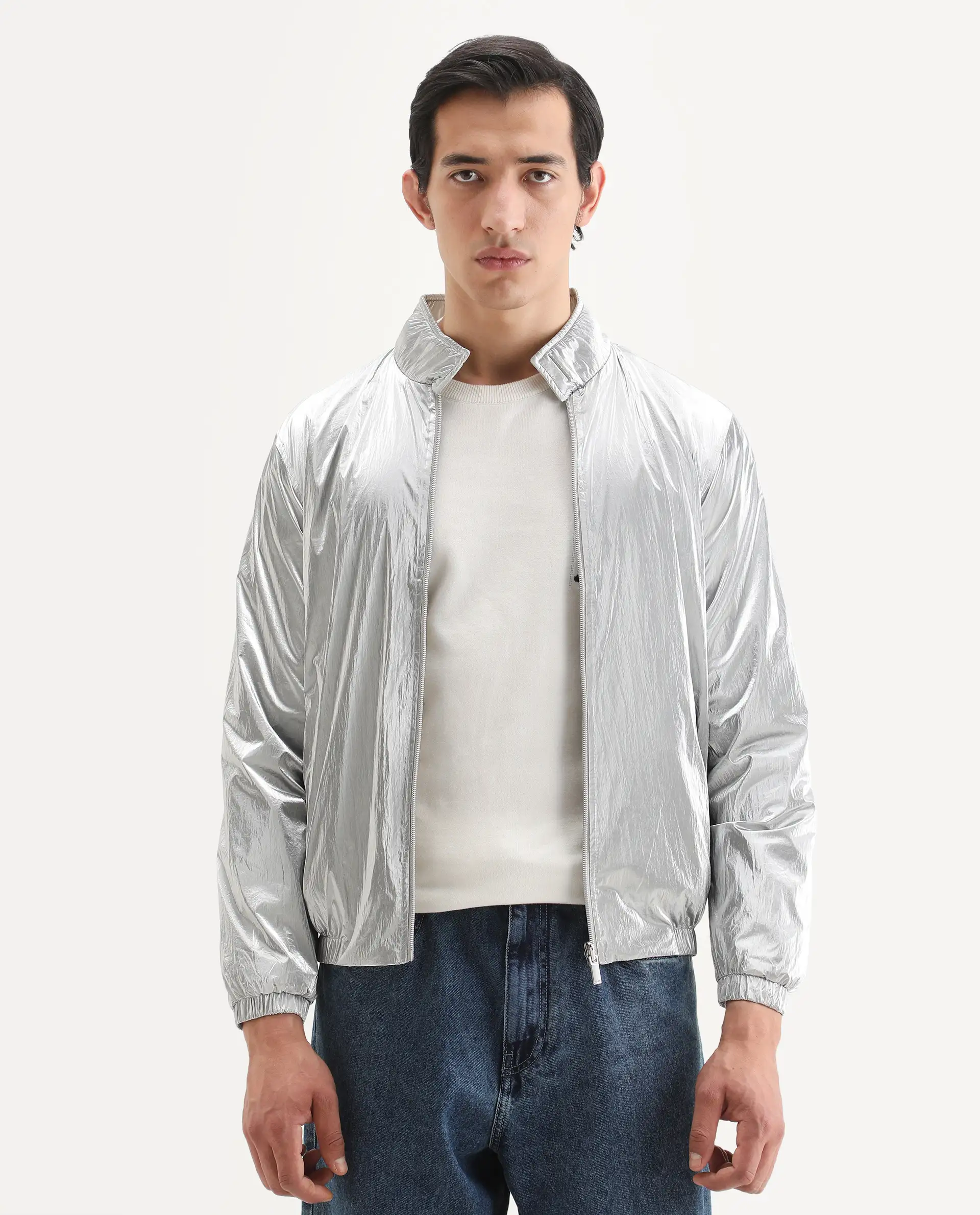 Rare Rabbit Men's Adler Gold Polyester Plain Regular Fit Full Sleeve Mandarin Collar Jacket - Image 5
