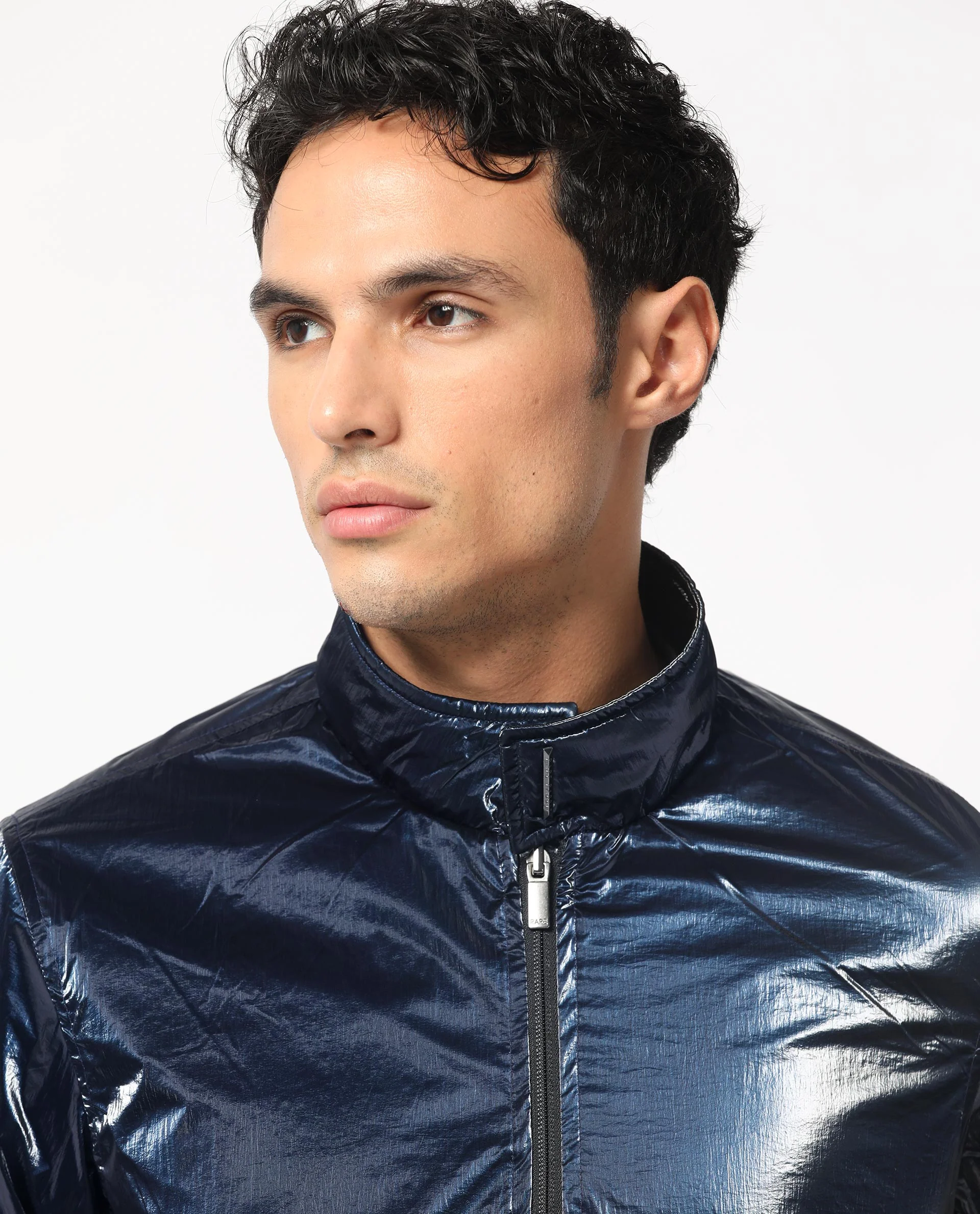 Rare Rabbit Men's Adler Navy Polyester Plain Regular Fit Full Sleeve Mandarin Collar Jacket - Image 3