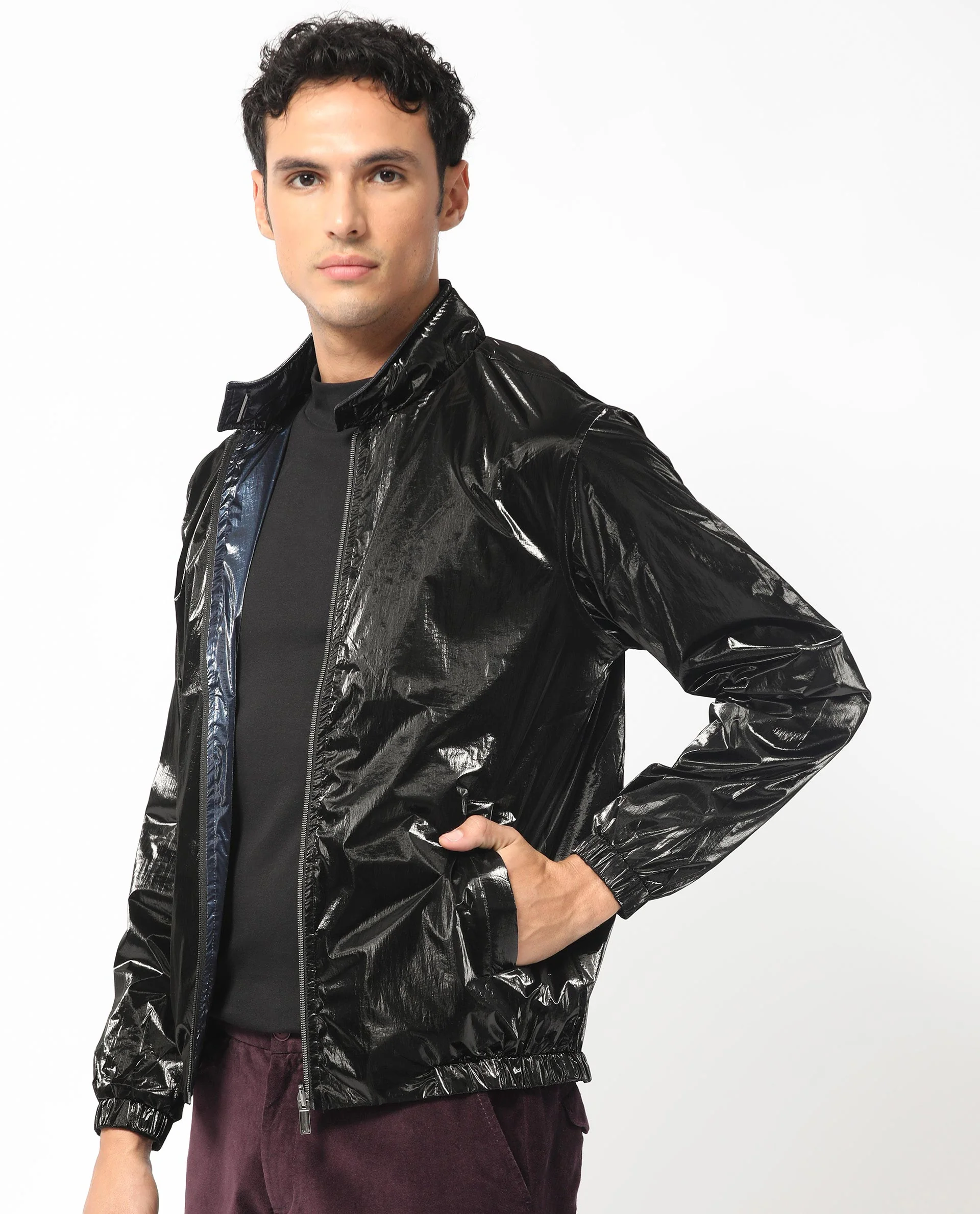 Rare Rabbit Men's Adler Navy Polyester Plain Regular Fit Full Sleeve Mandarin Collar Jacket - Image 7