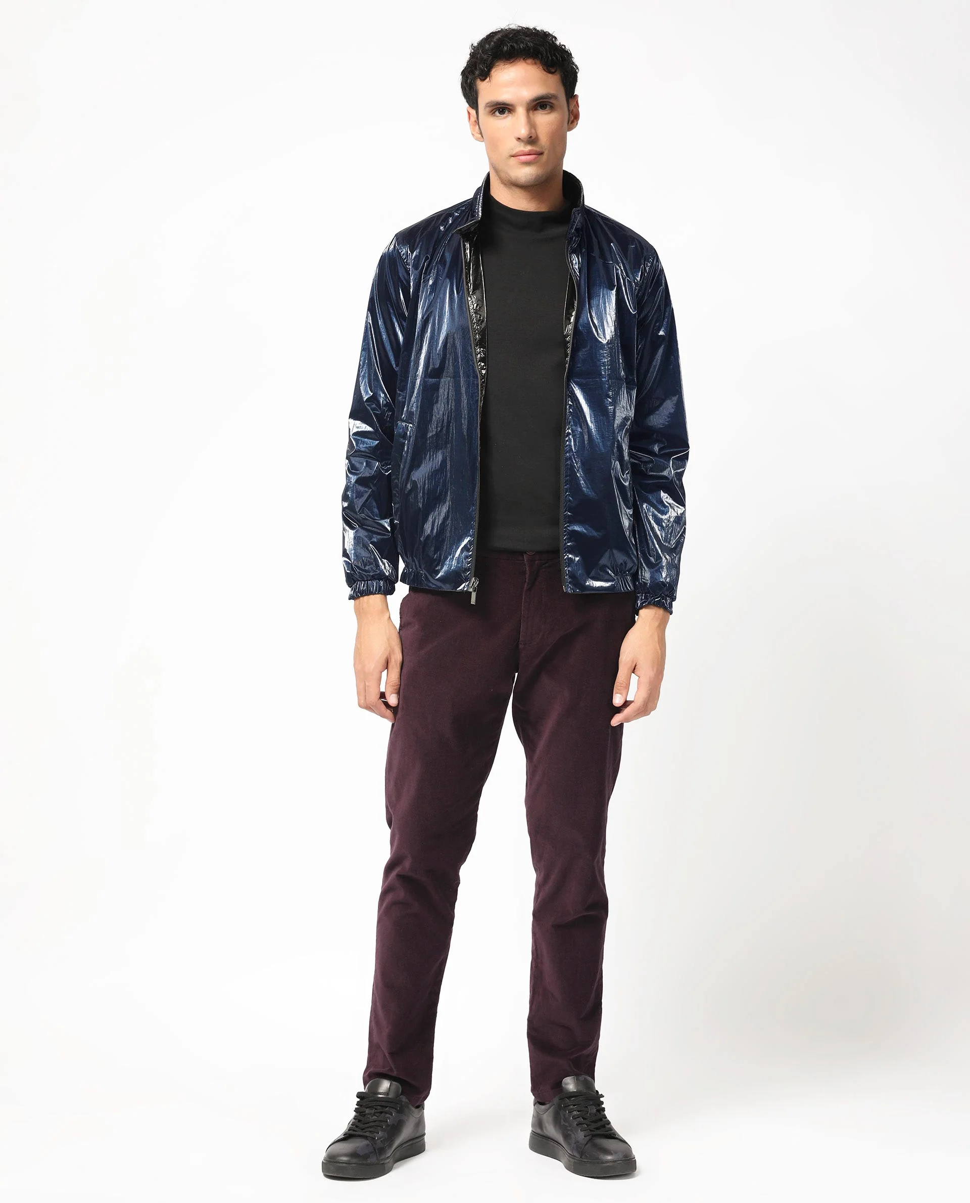 Rare Rabbit Men's Adler Navy Polyester Plain Regular Fit Full Sleeve Mandarin Collar Jacket - Image 9