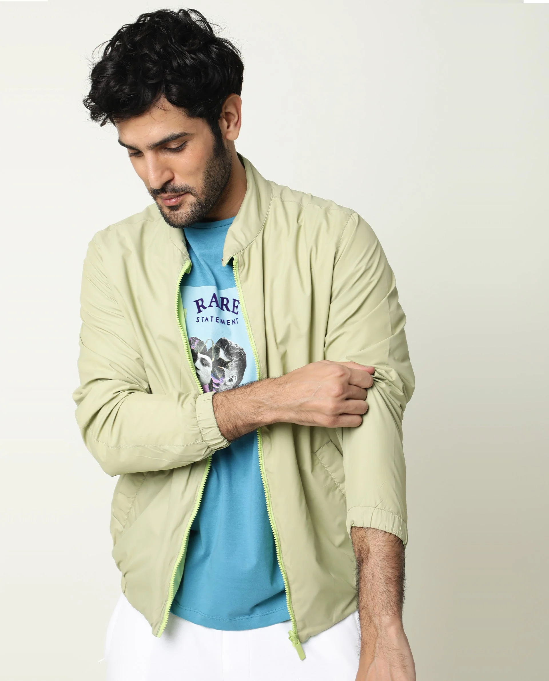 Rare Rabbit Men's Adol Green Polyester Plain Regular Fit Full Sleeve Mandarin Collar Jacket - Image 2
