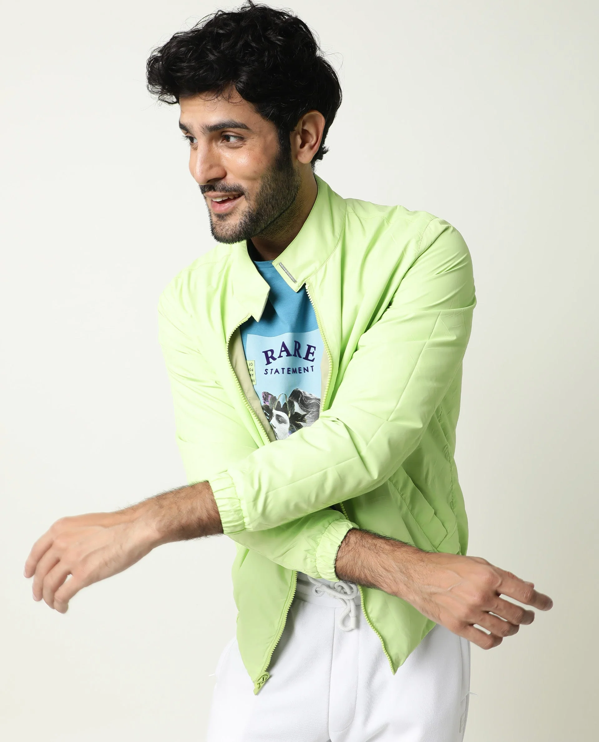 Rare Rabbit Men's Adol Green Polyester Plain Regular Fit Full Sleeve Mandarin Collar Jacket - Image 3