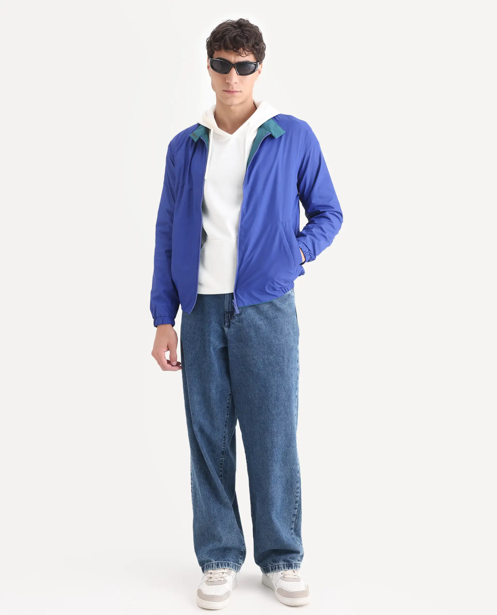 Rare Rabbit Men's Adol Petrol Polyester Plain Regular Fit Full Sleeve Mandarin Collar Jacket - Image 2