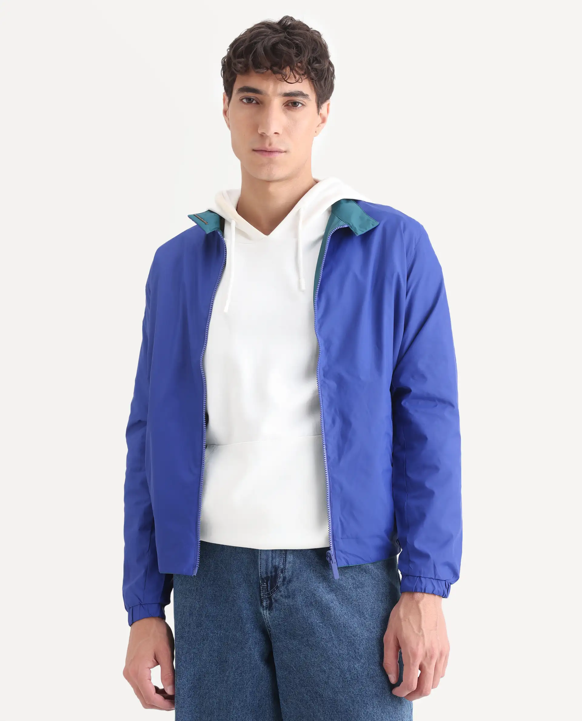 Rare Rabbit Men's Adol Petrol Polyester Plain Regular Fit Full Sleeve Mandarin Collar Jacket - Image 3