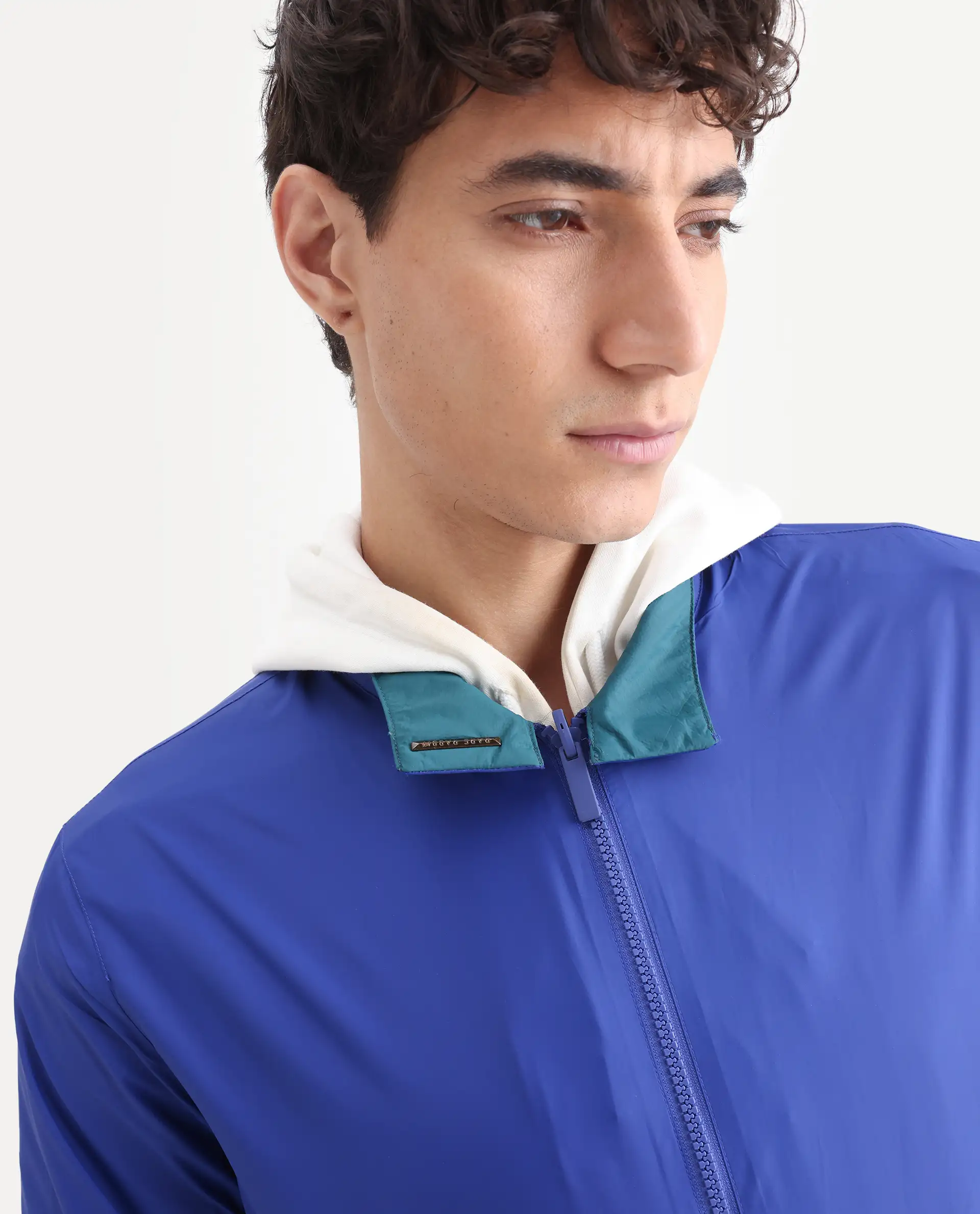 Rare Rabbit Men's Adol Petrol Polyester Plain Regular Fit Full Sleeve Mandarin Collar Jacket - Image 5