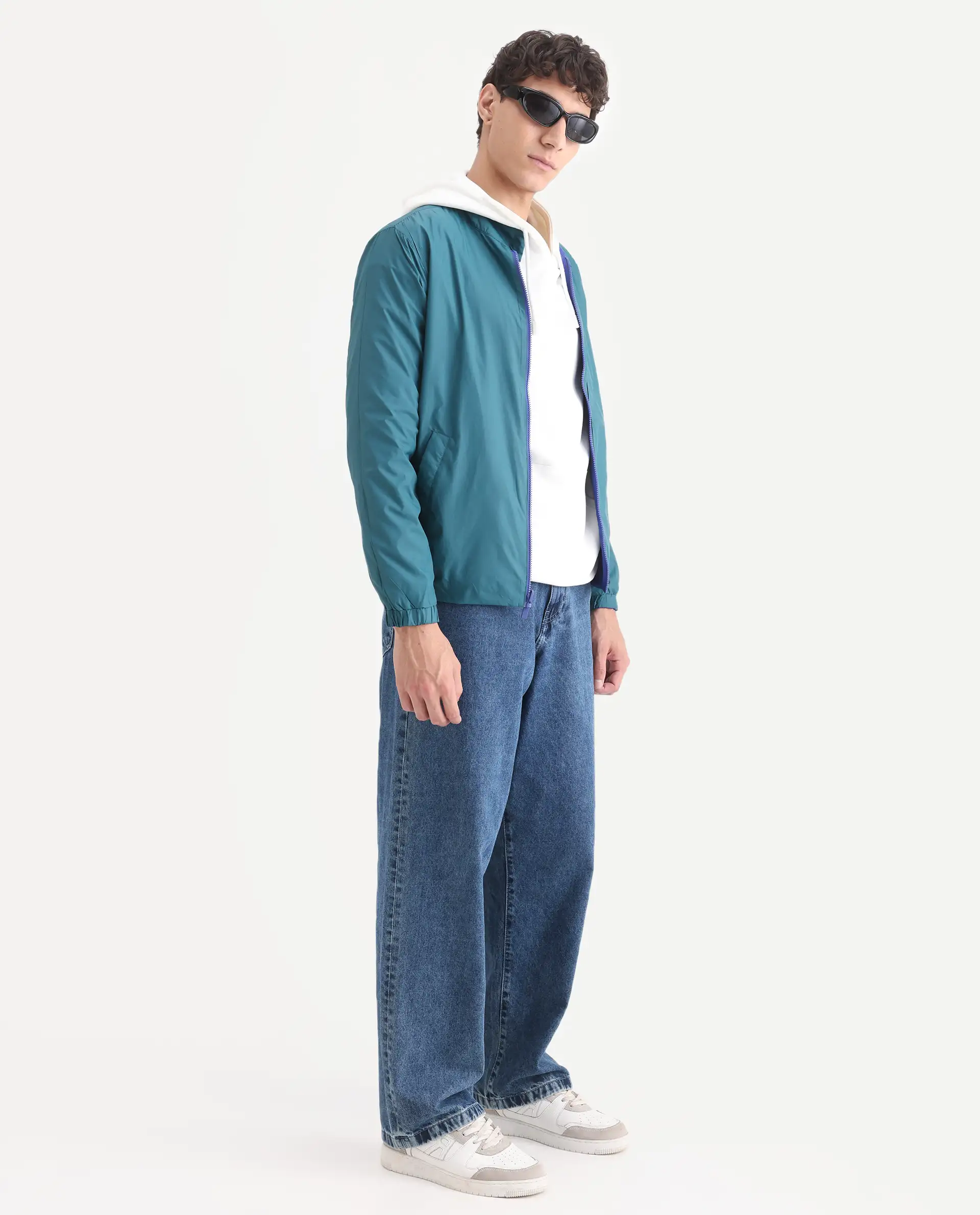 Rare Rabbit Men's Adol Petrol Polyester Plain Regular Fit Full Sleeve Mandarin Collar Jacket - Image 6