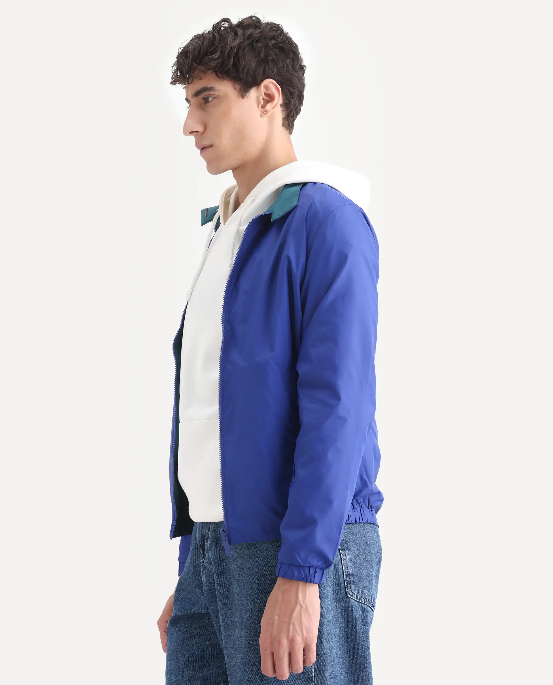 Rare Rabbit Men's Adol Petrol Polyester Plain Regular Fit Full Sleeve Mandarin Collar Jacket - Image 7