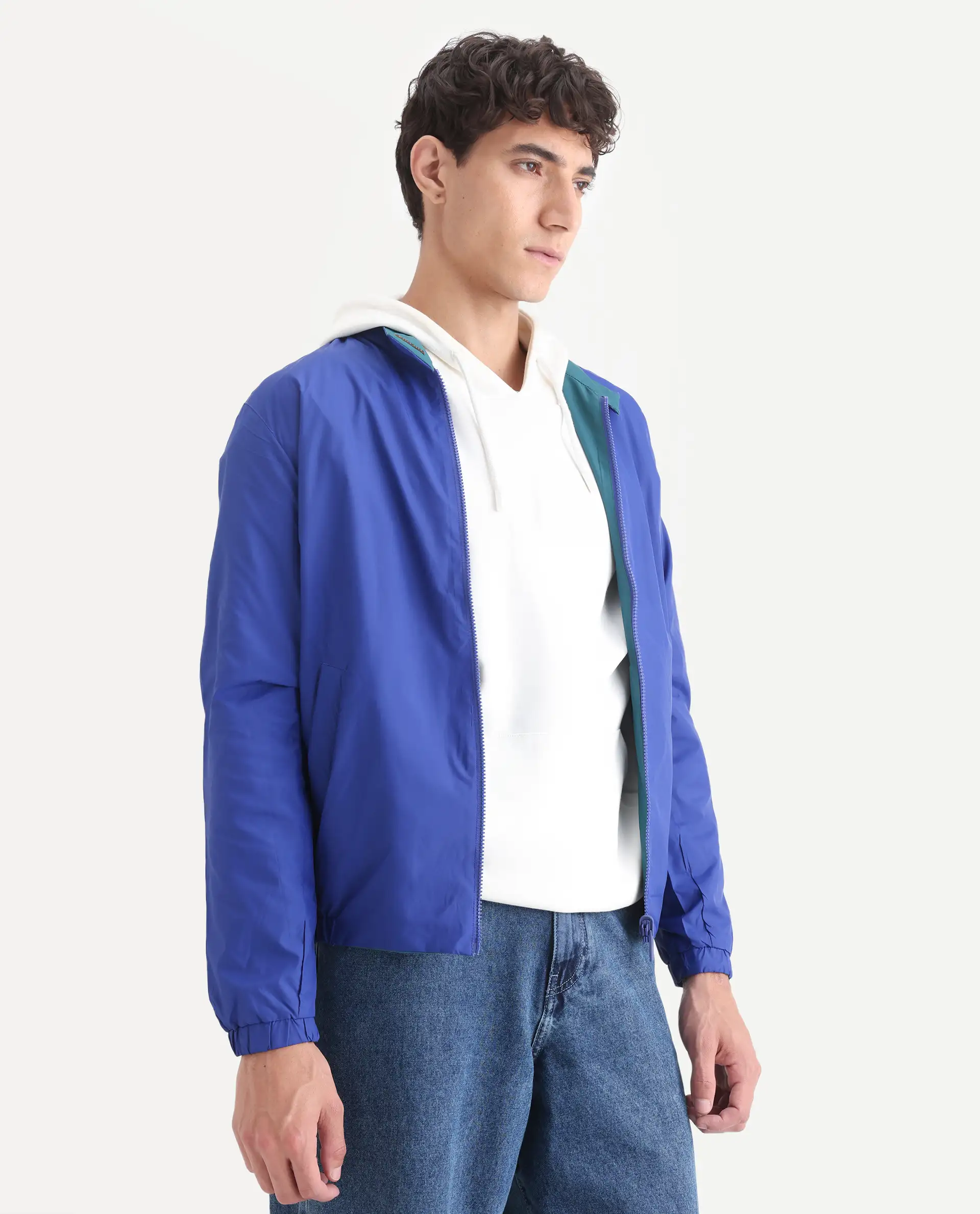 Rare Rabbit Men's Adol Petrol Polyester Plain Regular Fit Full Sleeve Mandarin Collar Jacket - Image 8