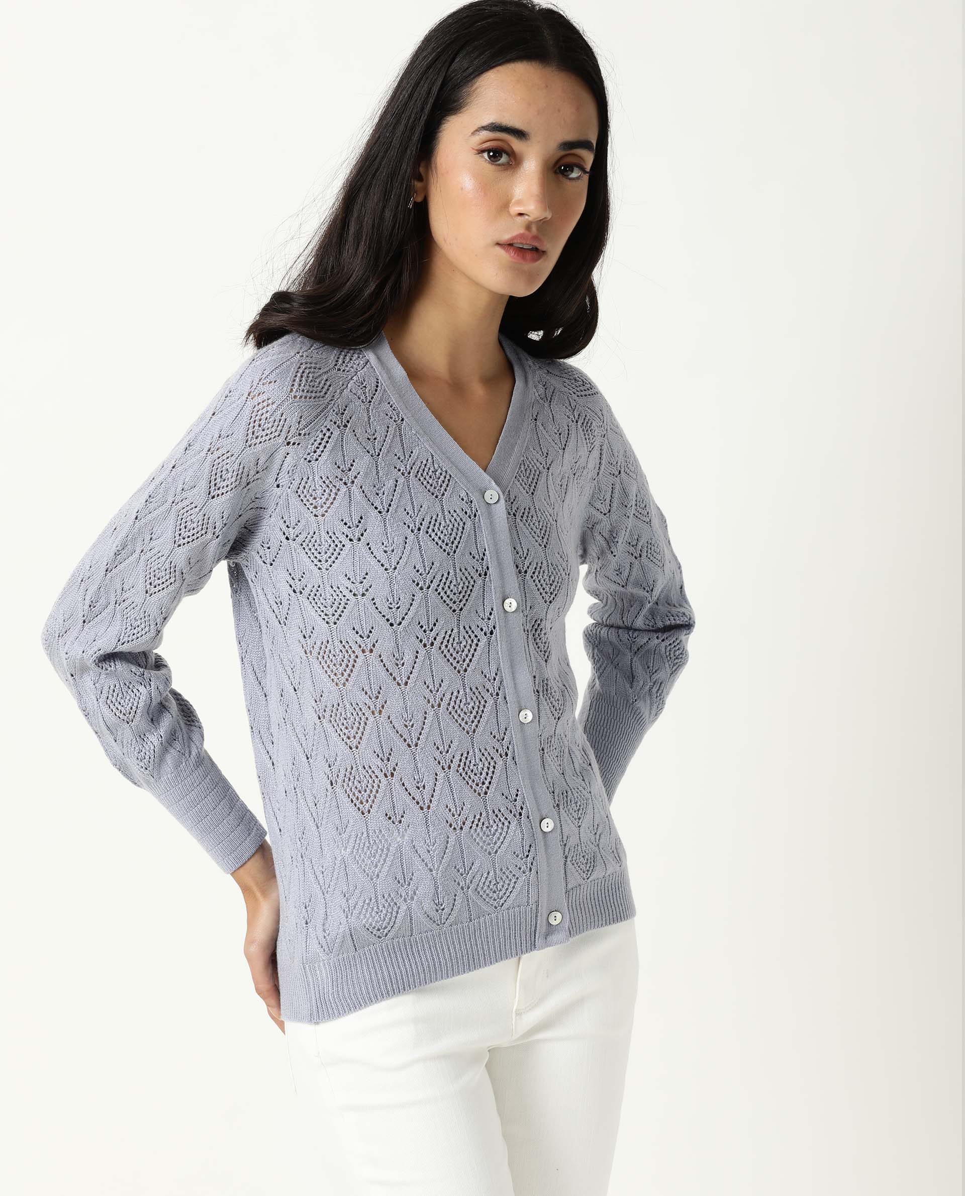 Rareism Women's Adorn Purple V-Neck Plain Regular Fit Sweater - Image 2