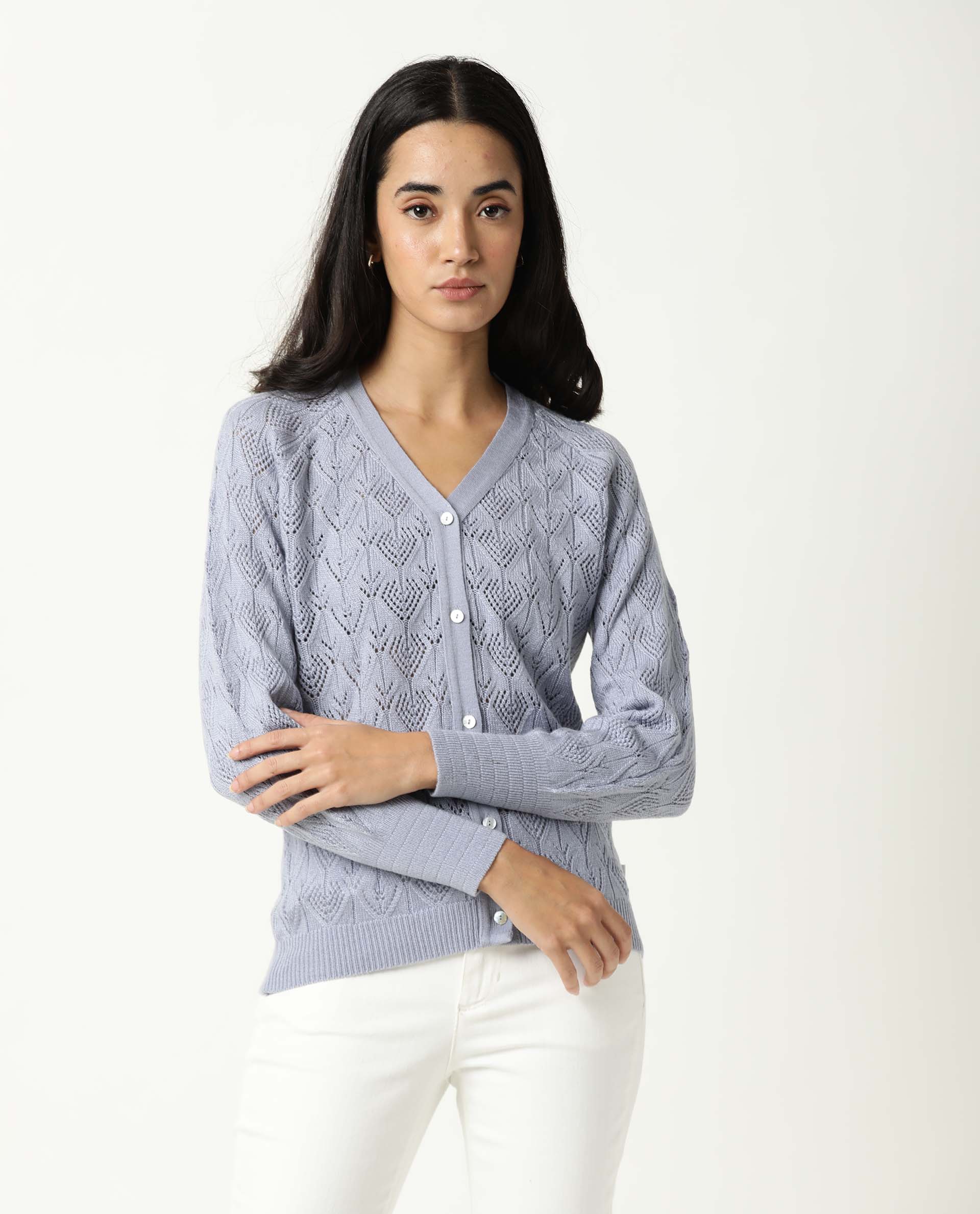 Rareism Women's Adorn Purple V-Neck Plain Regular Fit Sweater - Image 4