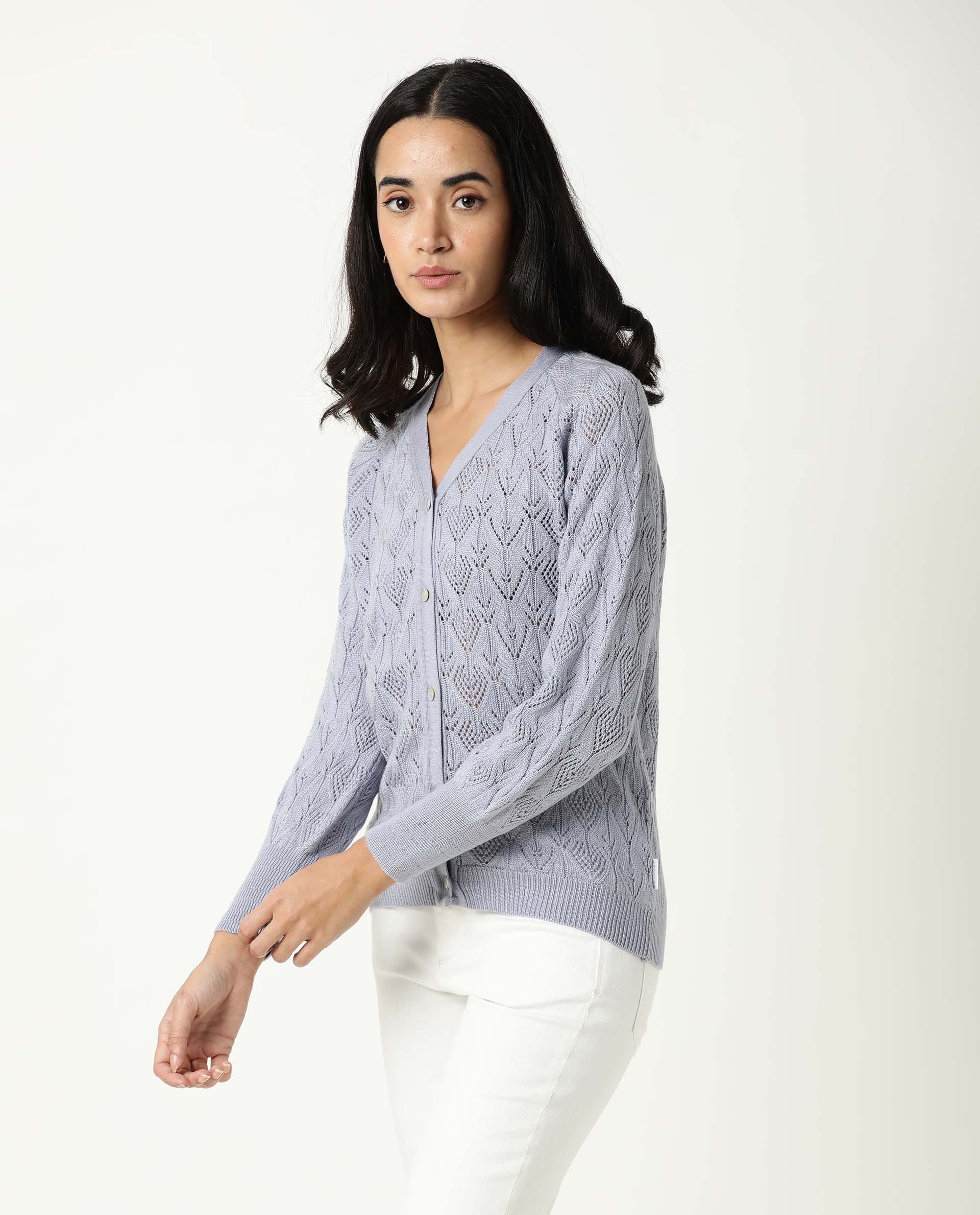 Rareism Women's Adorn Purple V-Neck Plain Regular Fit Sweater - Image 5