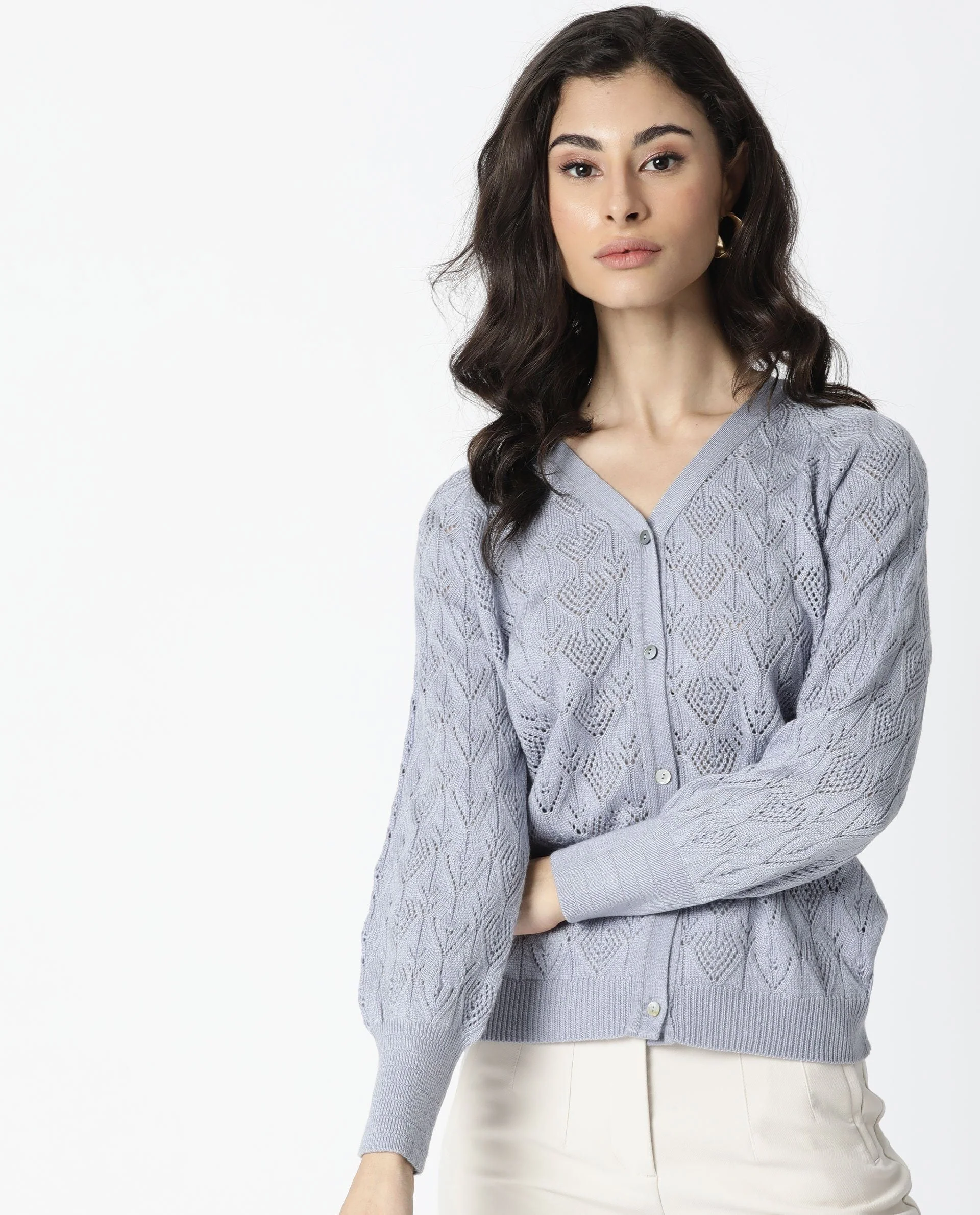 Rareism Women's Adorn Purple V-Neck Plain Regular Fit Sweater - Image 7