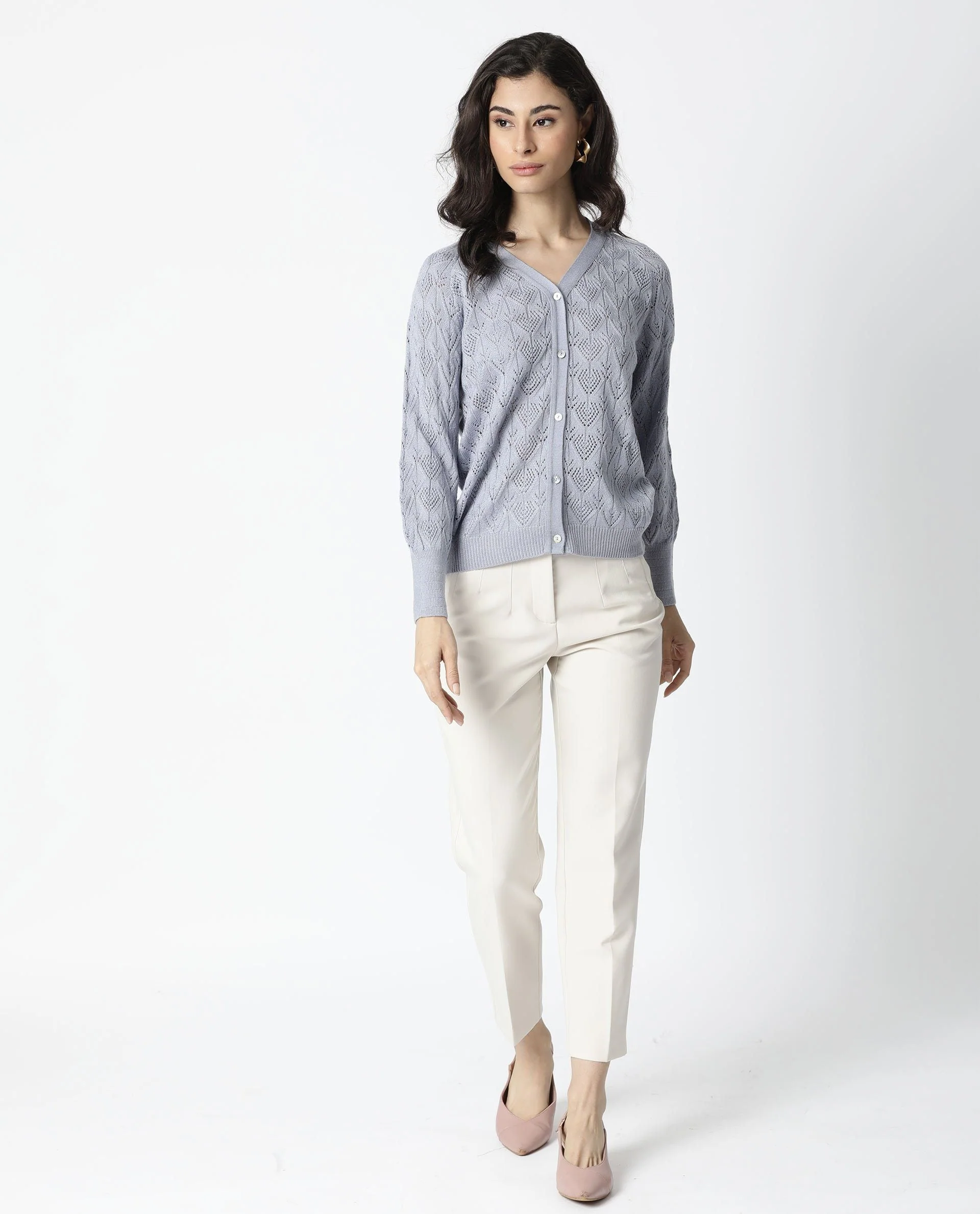 Rareism Women's Adorn Purple V-Neck Plain Regular Fit Sweater - Image 8