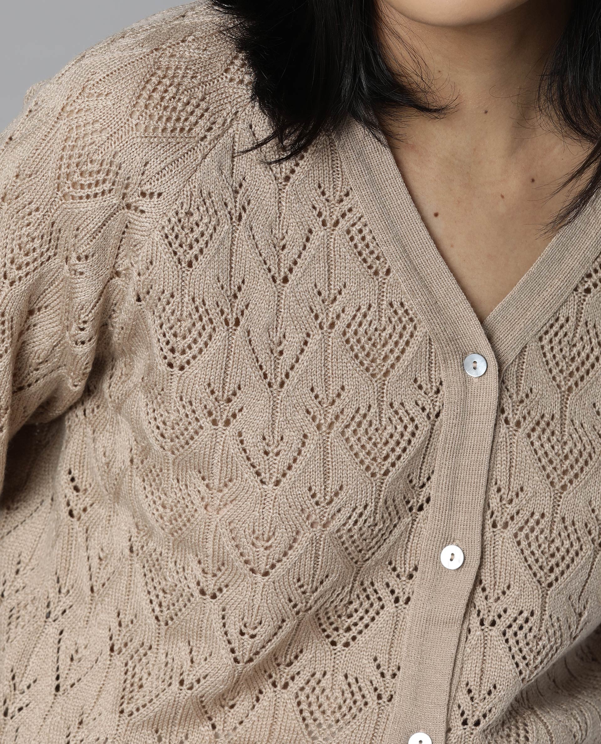 Rareism Women's Adorn Beige V-Neck Plain Regular Fit Sweater - Image 3