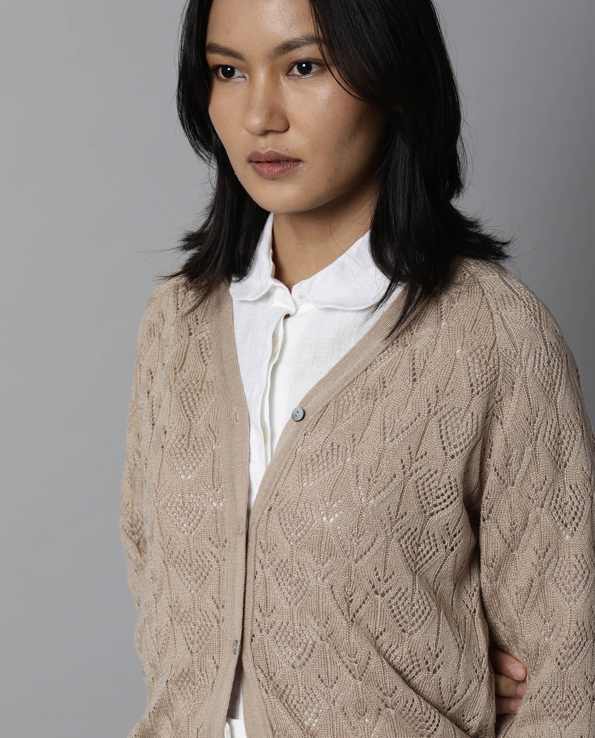 Rareism Women's Adorn Beige V-Neck Plain Regular Fit Sweater - Image 4