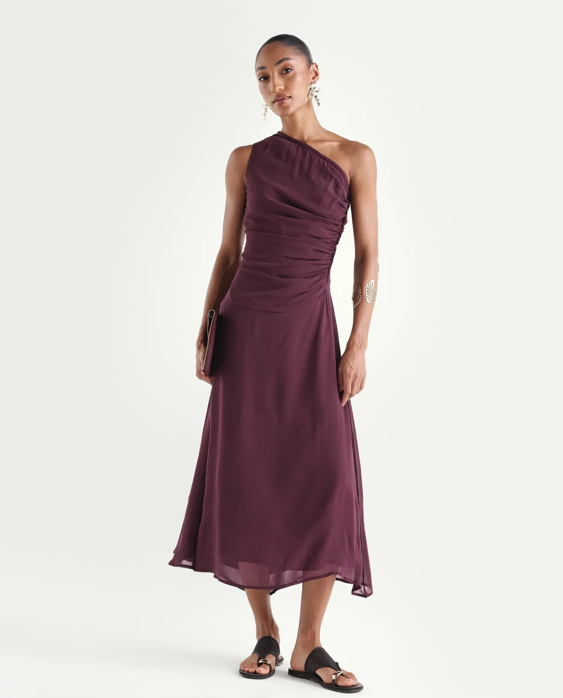Rareism Women's Aelarri Maroon Viscose Blend Sleeveless Fit And Flare Printed Dress - Image 2