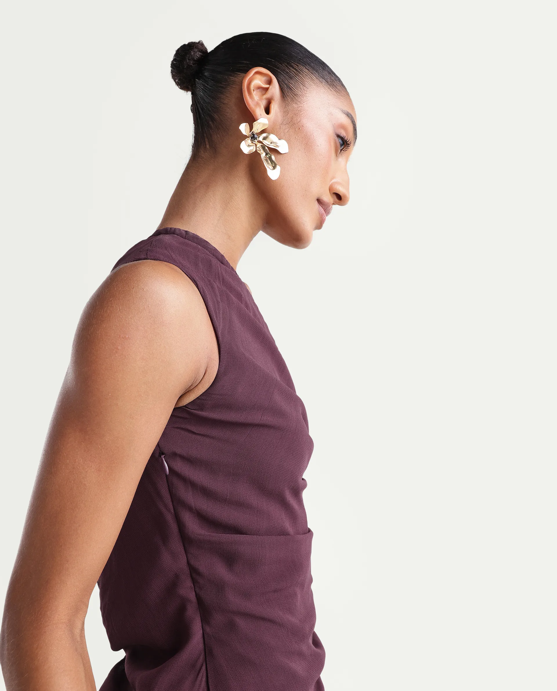 Rareism Women's Aelarri Maroon Viscose Blend Sleeveless Fit And Flare Printed Dress - Image 3