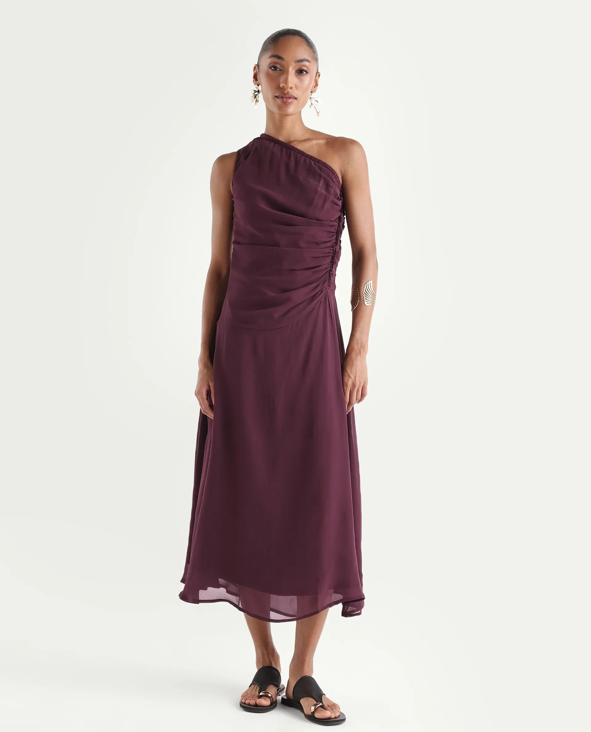 Rareism Women's Aelarri Maroon Viscose Blend Sleeveless Fit And Flare Printed Dress - Image 4