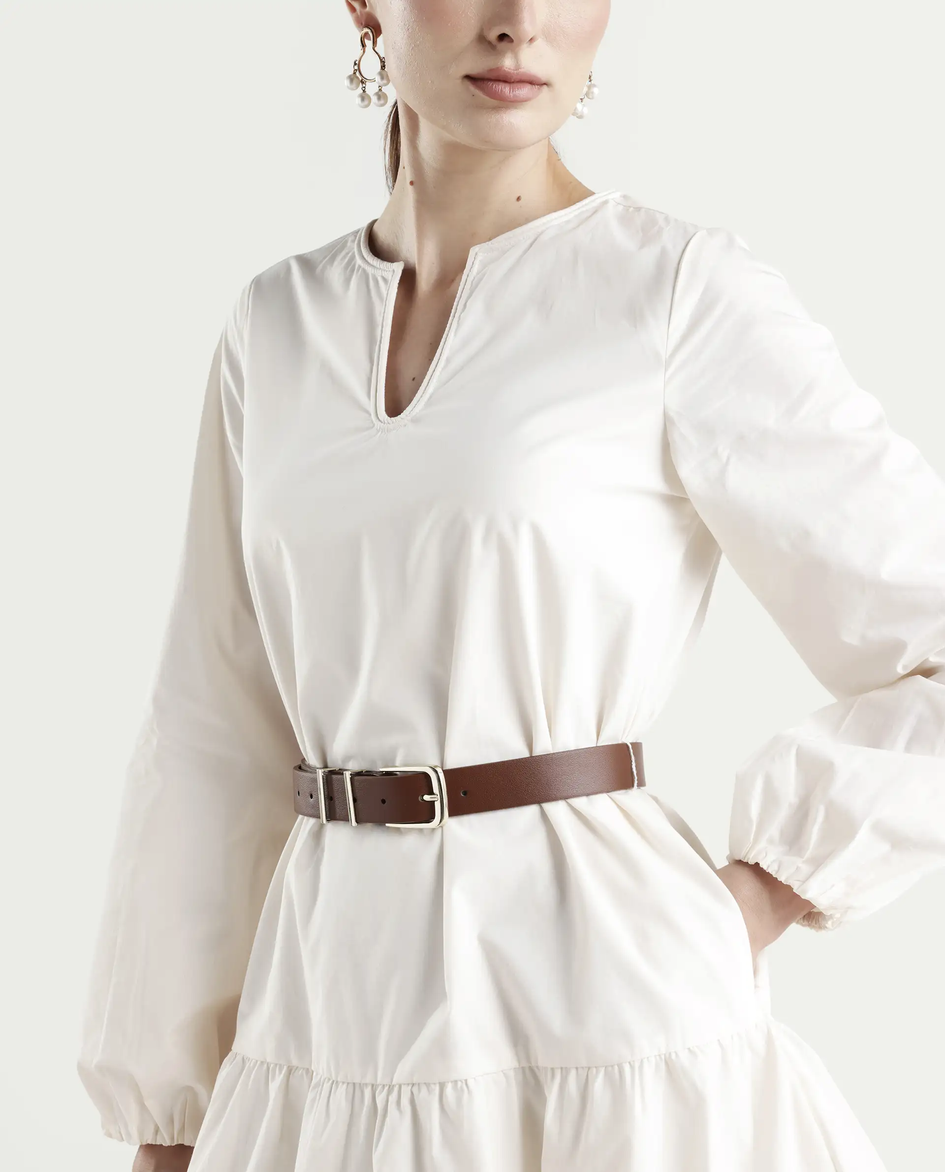 Rareism Women's Aelisi Beige Cotton Full Sleeve A-Line Printed Dress - Image 4