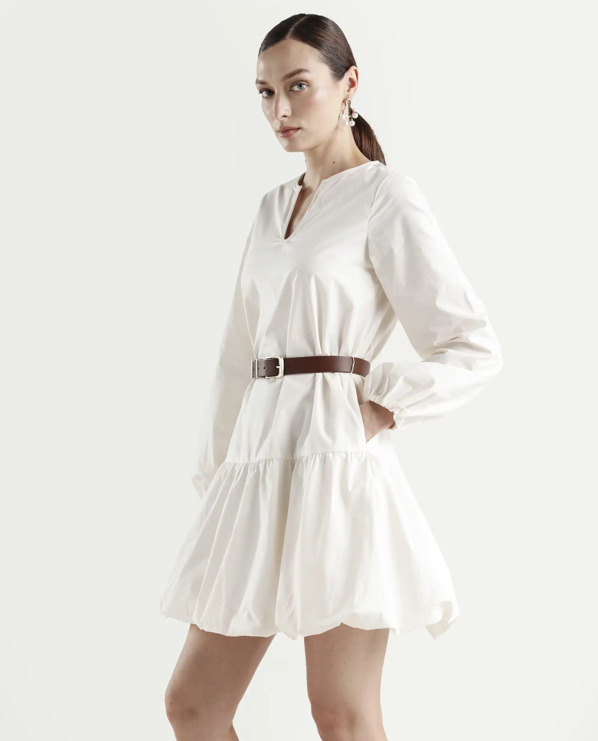 Rareism Women's Aelisi Beige Cotton Full Sleeve A-Line Printed Dress - Image 5