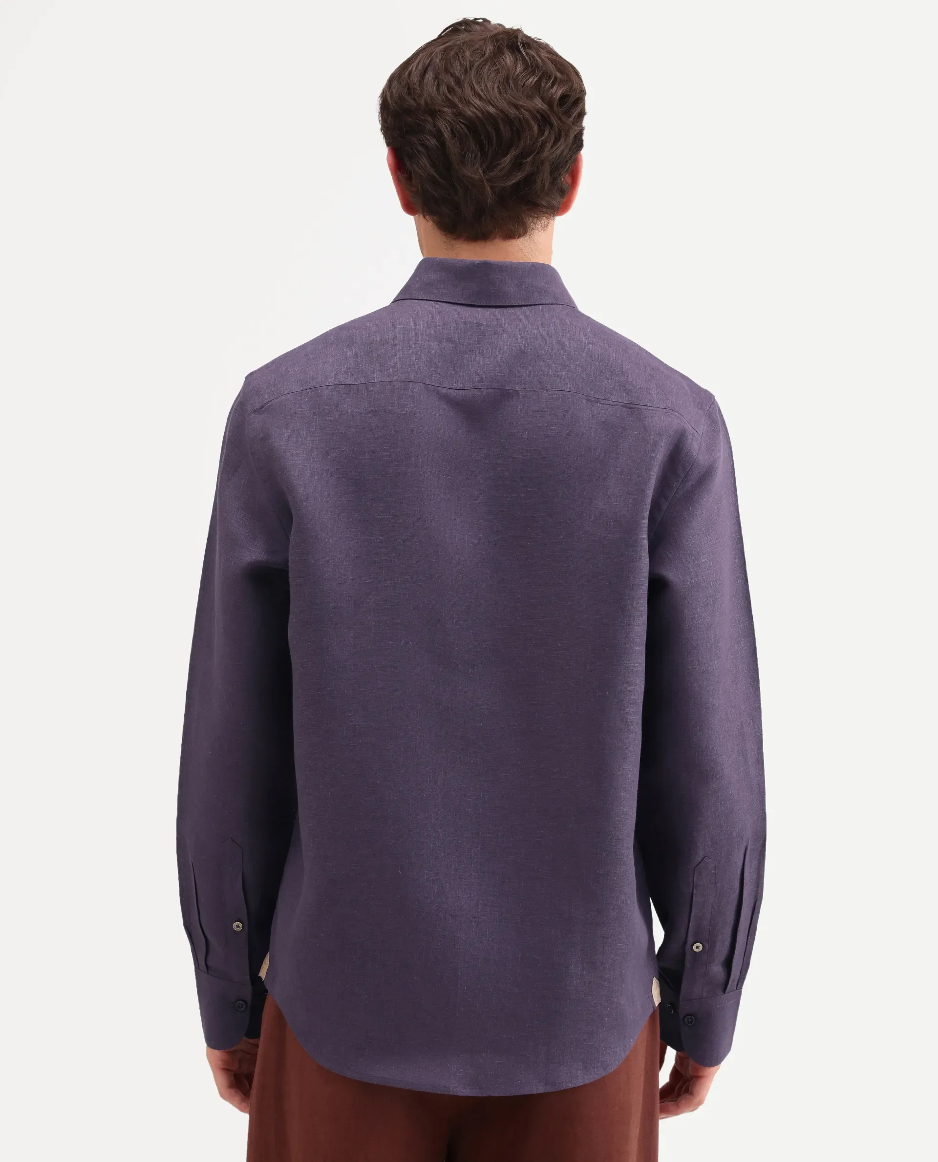 Rare Rabbit Men's Aeri-Fs Dark Purple Linen Blend Fabric Full Sleeve Spread Collar Button Regular Plain Shirt - Image 6