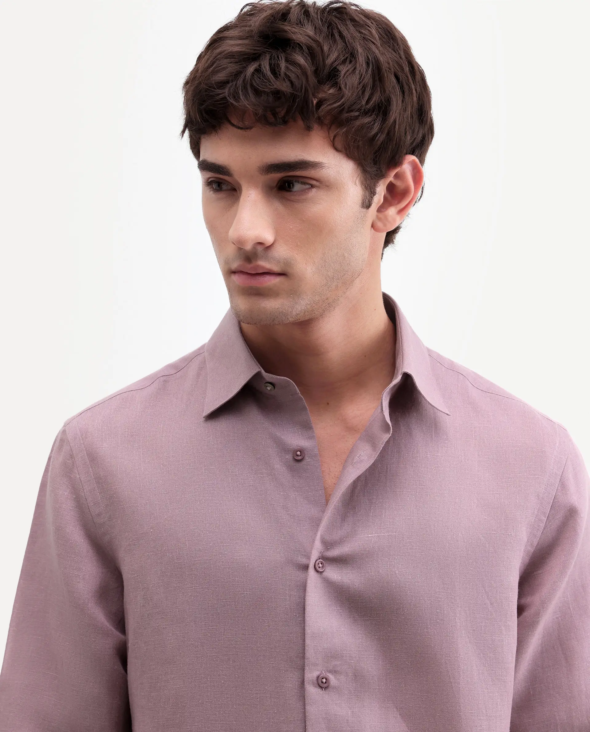 Rare Rabbit Men's Aeri-Fs Dusky Pink Linen Blend Fabric Full Sleeve Spread Collar Button Regular Plain Shirt - Image 3