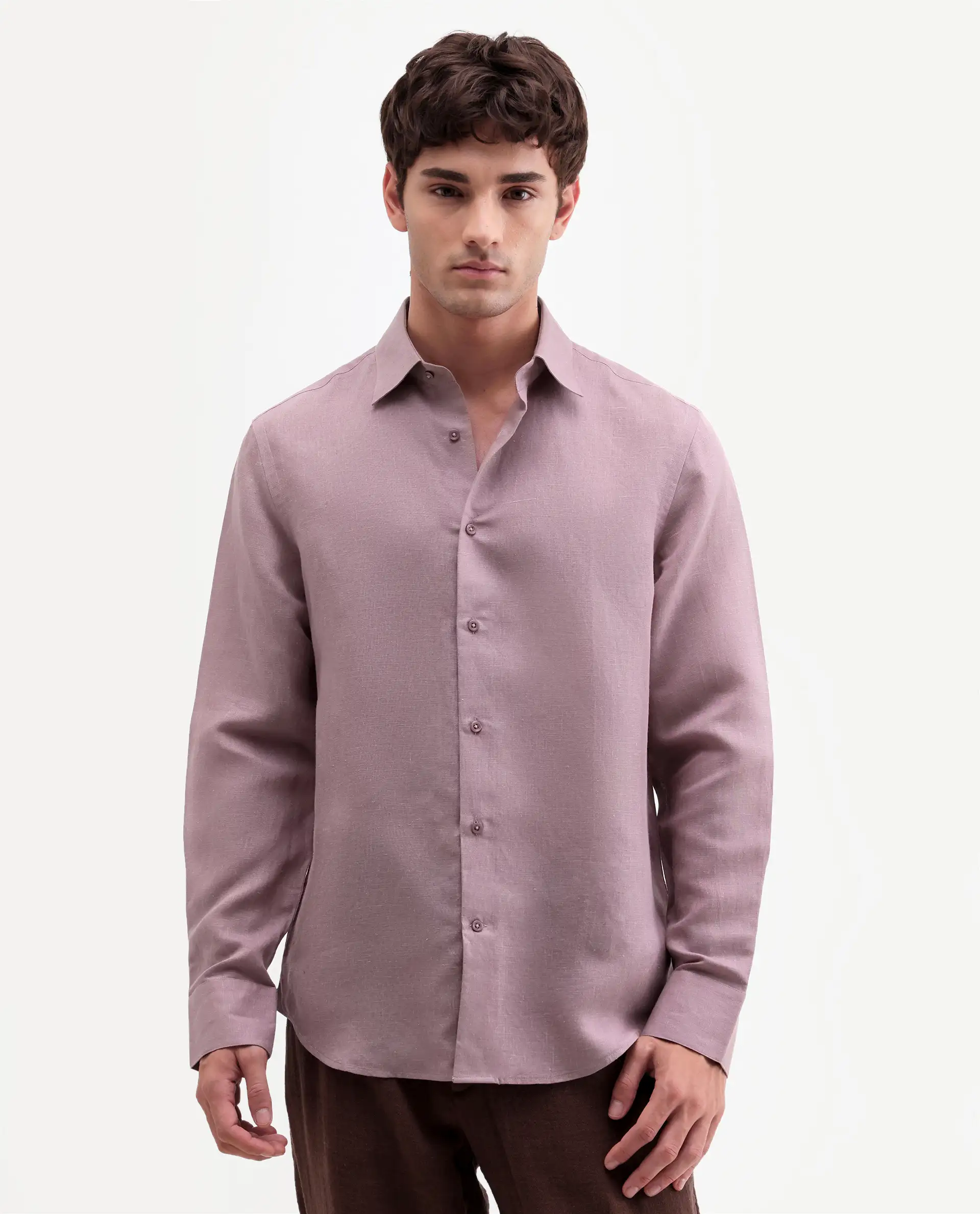 Rare Rabbit Men's Aeri-Fs Dusky Pink Linen Blend Fabric Full Sleeve Spread Collar Button Regular Plain Shirt - Image 4