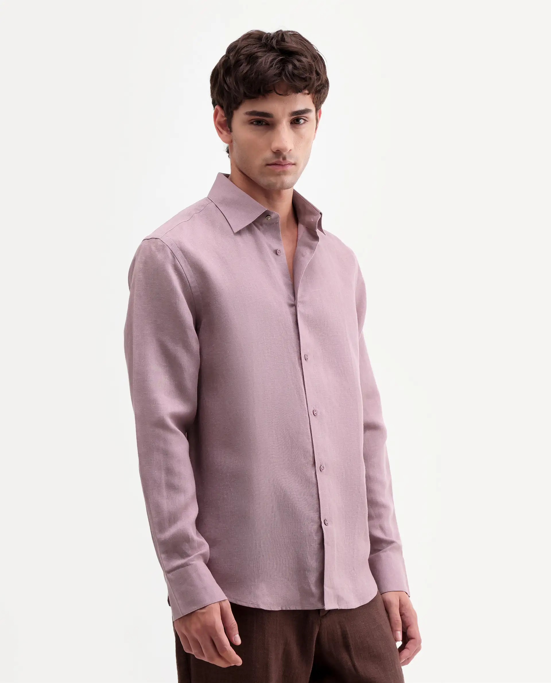 Rare Rabbit Men's Aeri-Fs Dusky Pink Linen Blend Fabric Full Sleeve Spread Collar Button Regular Plain Shirt - Image 5